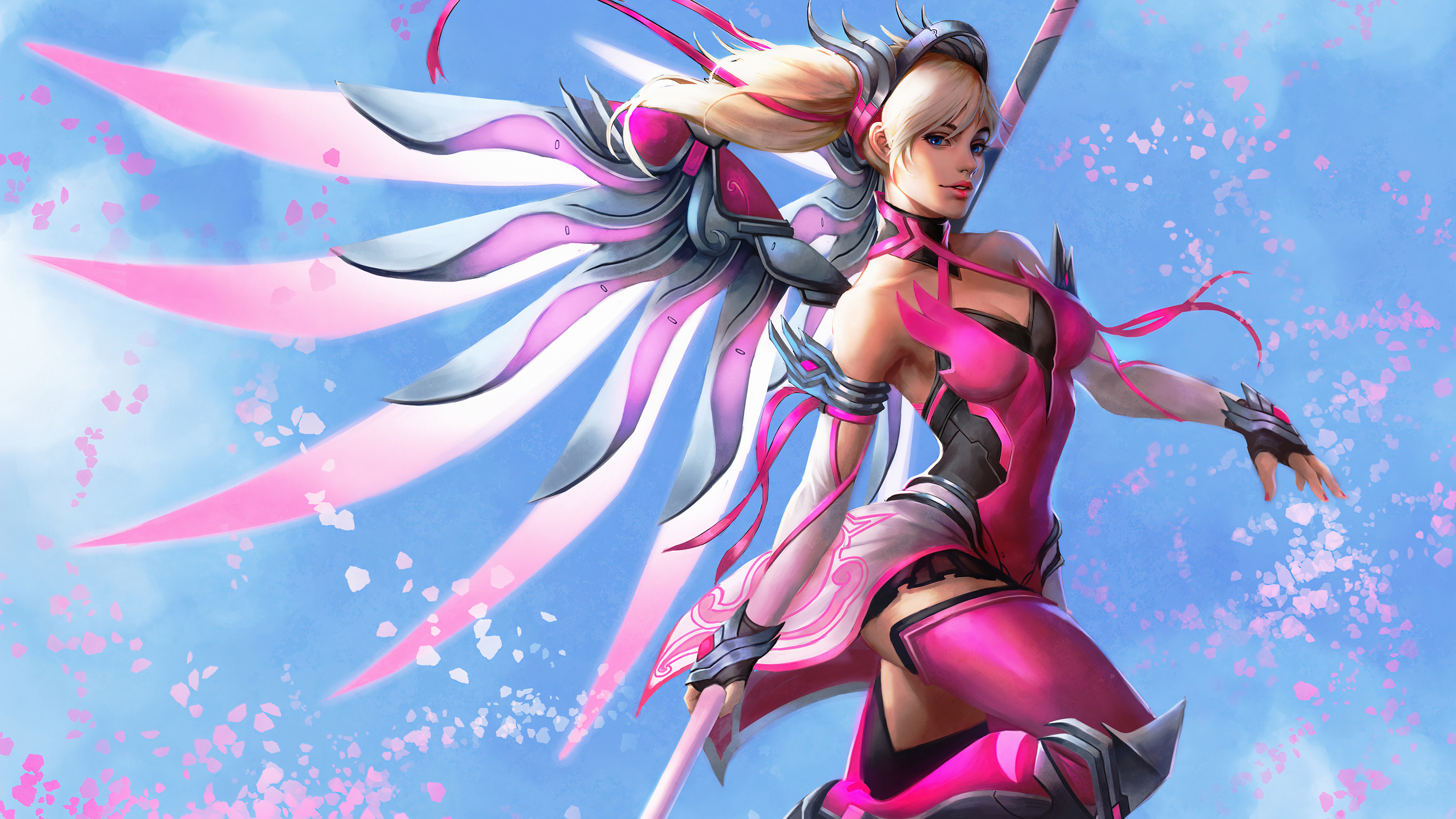 Overwatch Pink Mercy Art, Overwatch, Mercy, Art, Shadows. Wallpaper in 7680x4320 Resolution