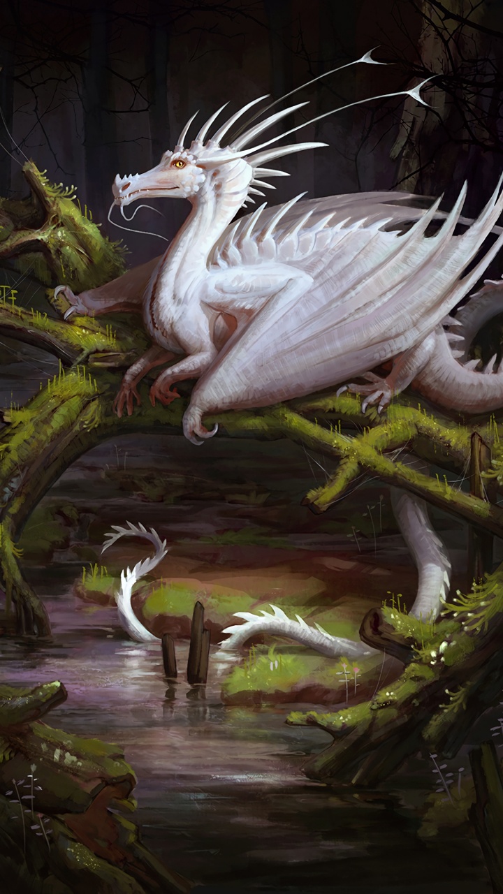 White Dragon on Body of Water. Wallpaper in 720x1280 Resolution