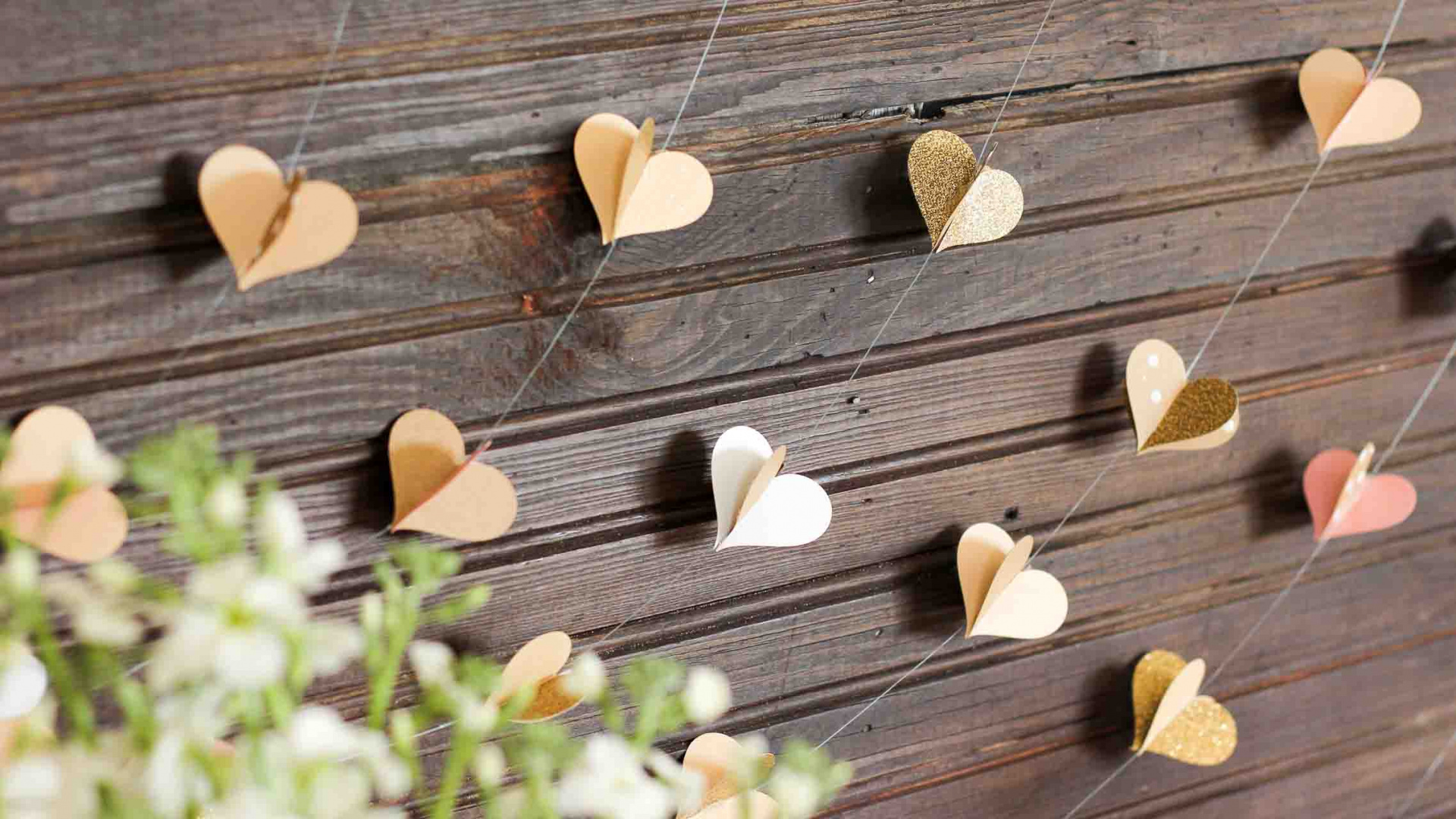 Paper, Garland, Wood, Wedding, Heart. Wallpaper in 1920x1080 Resolution