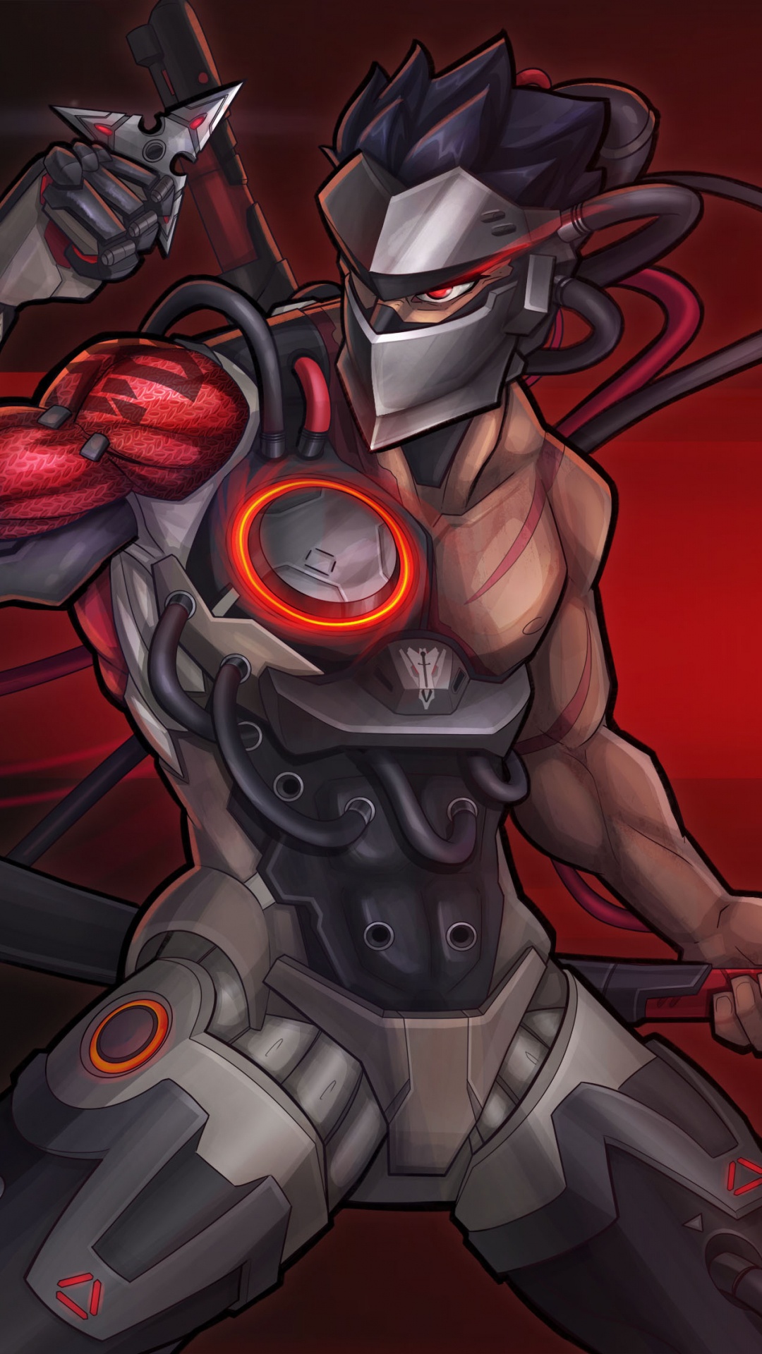 Overwatch, Genji, Hanzo, Demon, Illustration. Wallpaper in 1080x1920 Resolution