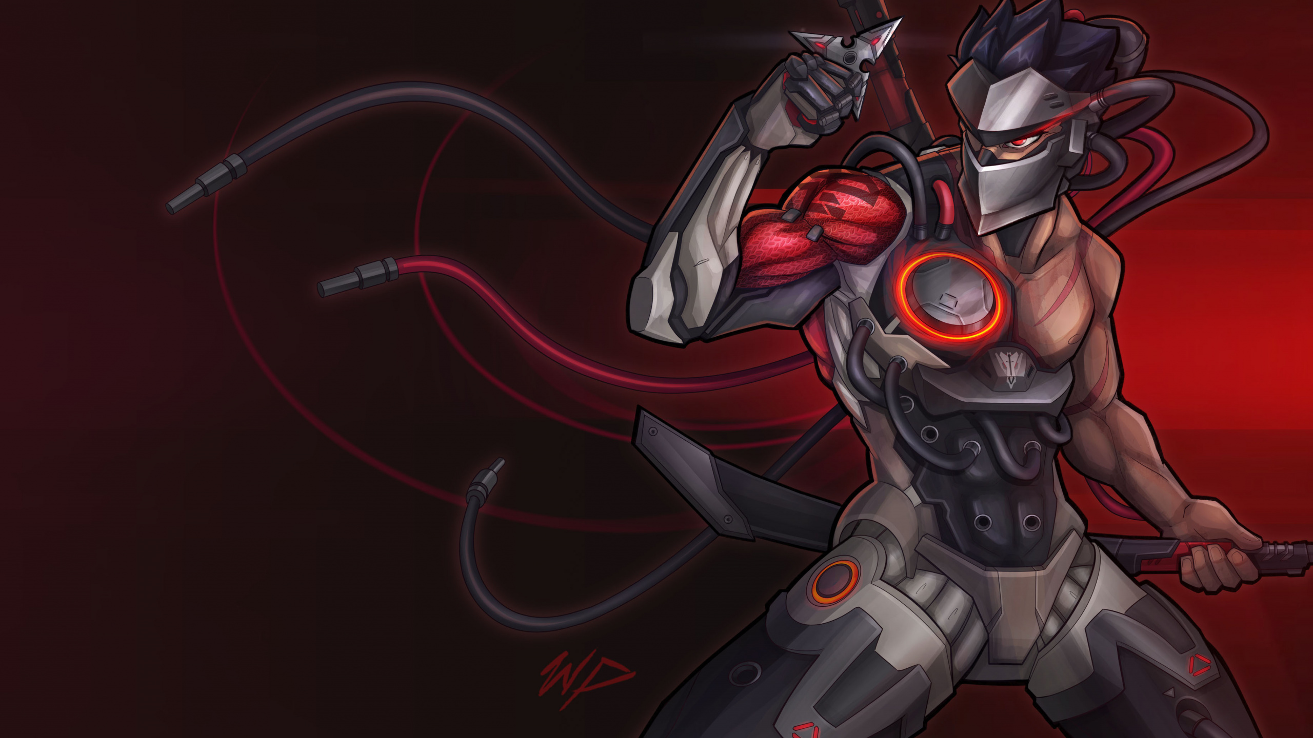Overwatch, Genji, Hanzo, Demon, Illustration. Wallpaper in 2560x1440 Resolution