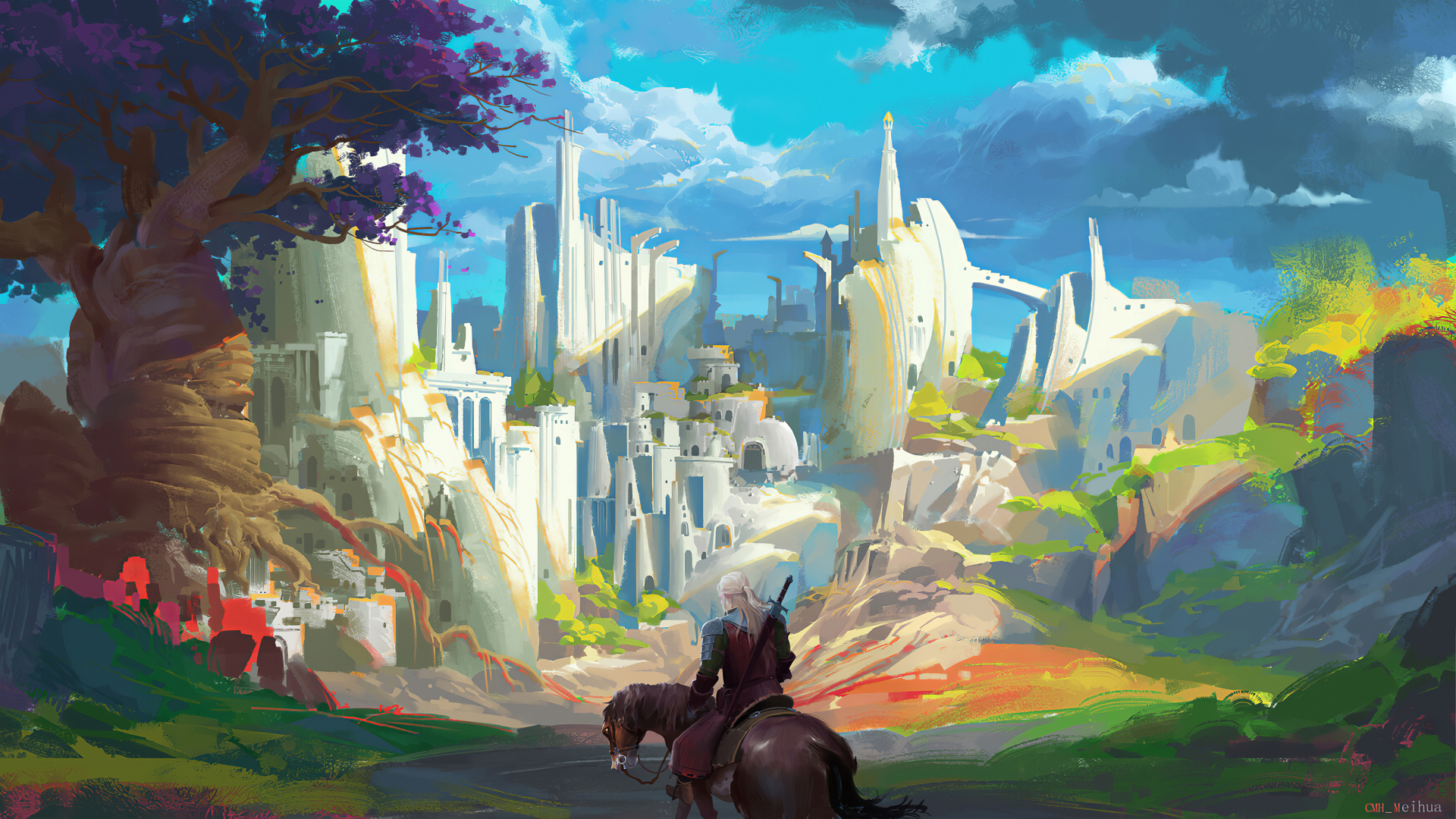 水彩画, 现代艺术, 城市, 视觉艺术, 壁画 壁纸 1920x1080 允许