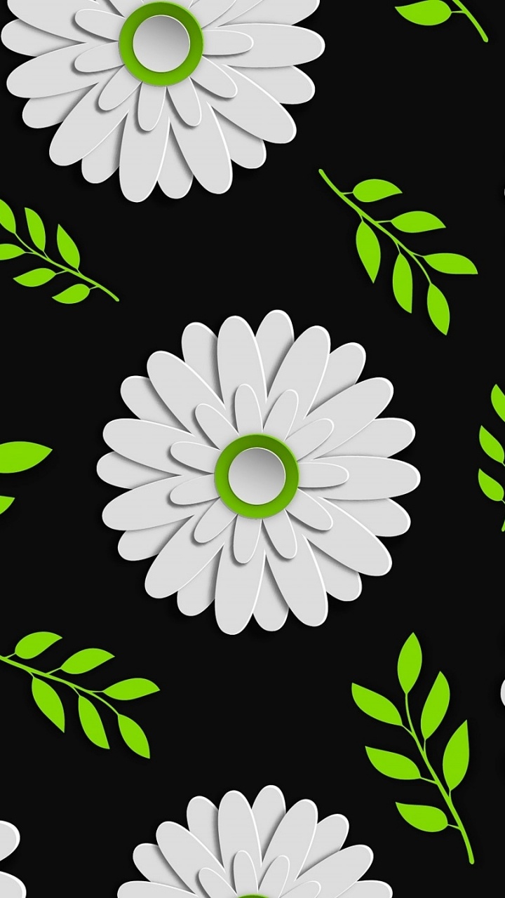 Weiße Und Schwarze Blumenillustration. Wallpaper in 720x1280 Resolution