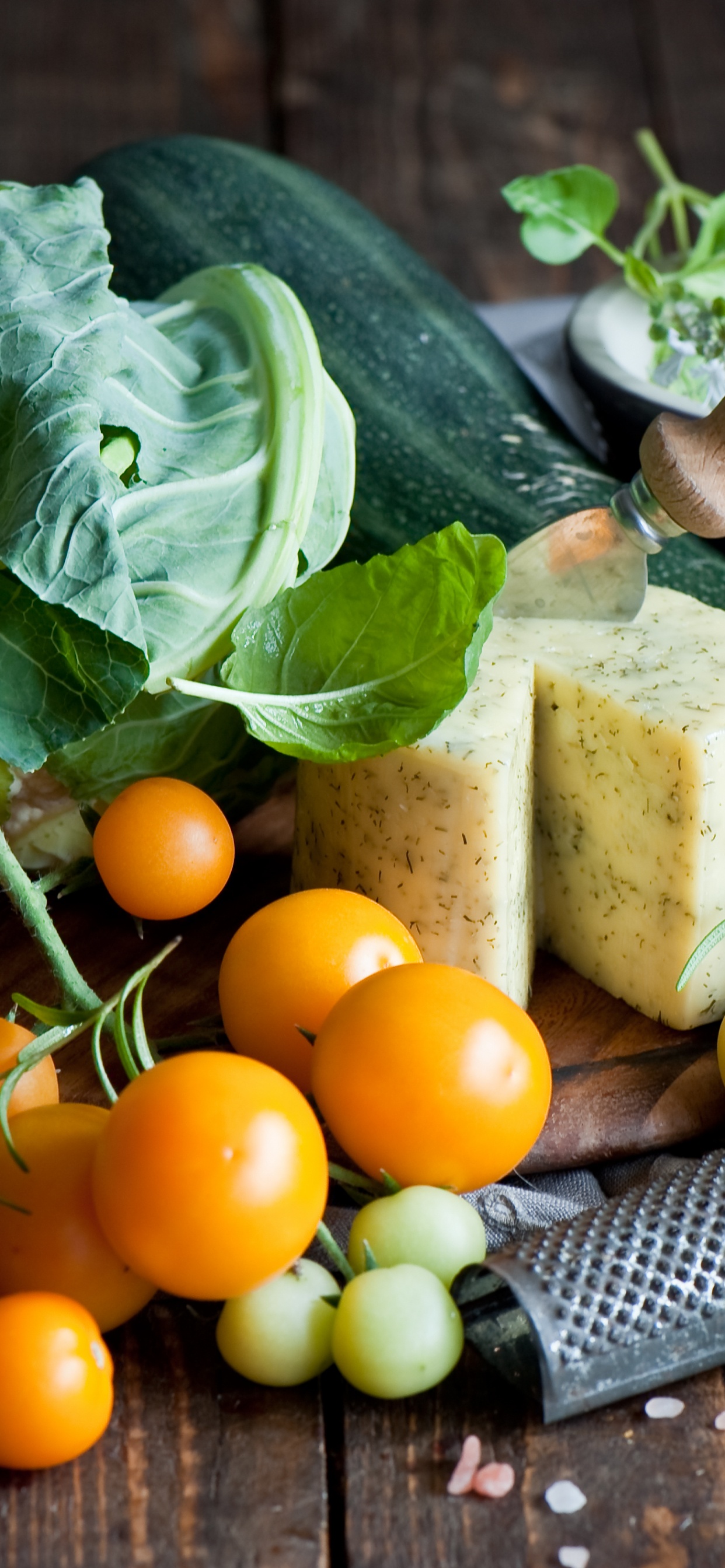 Orange Fruits and Green Vegetable. Wallpaper in 1242x2688 Resolution