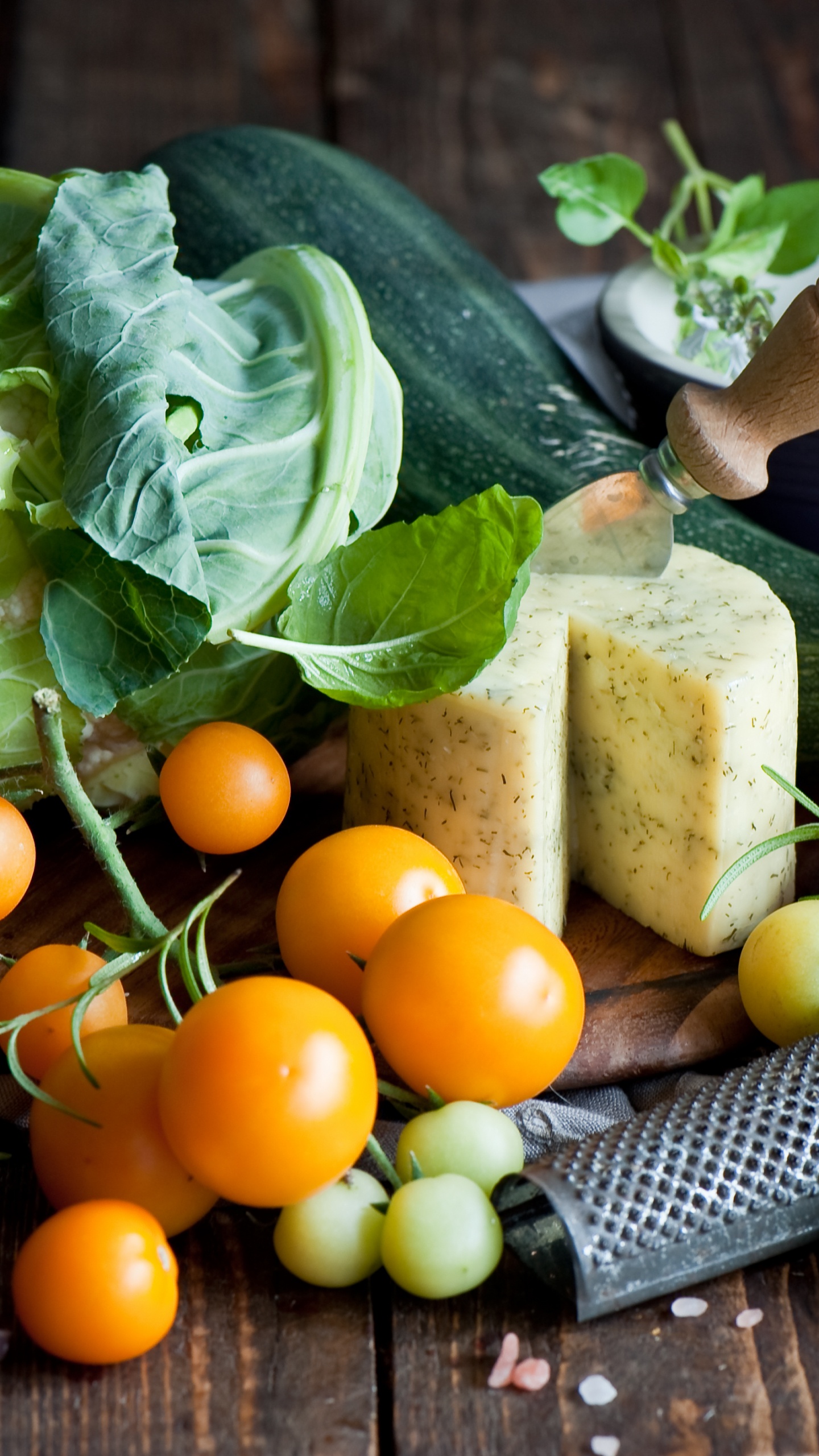Orange Fruits and Green Vegetable. Wallpaper in 1440x2560 Resolution