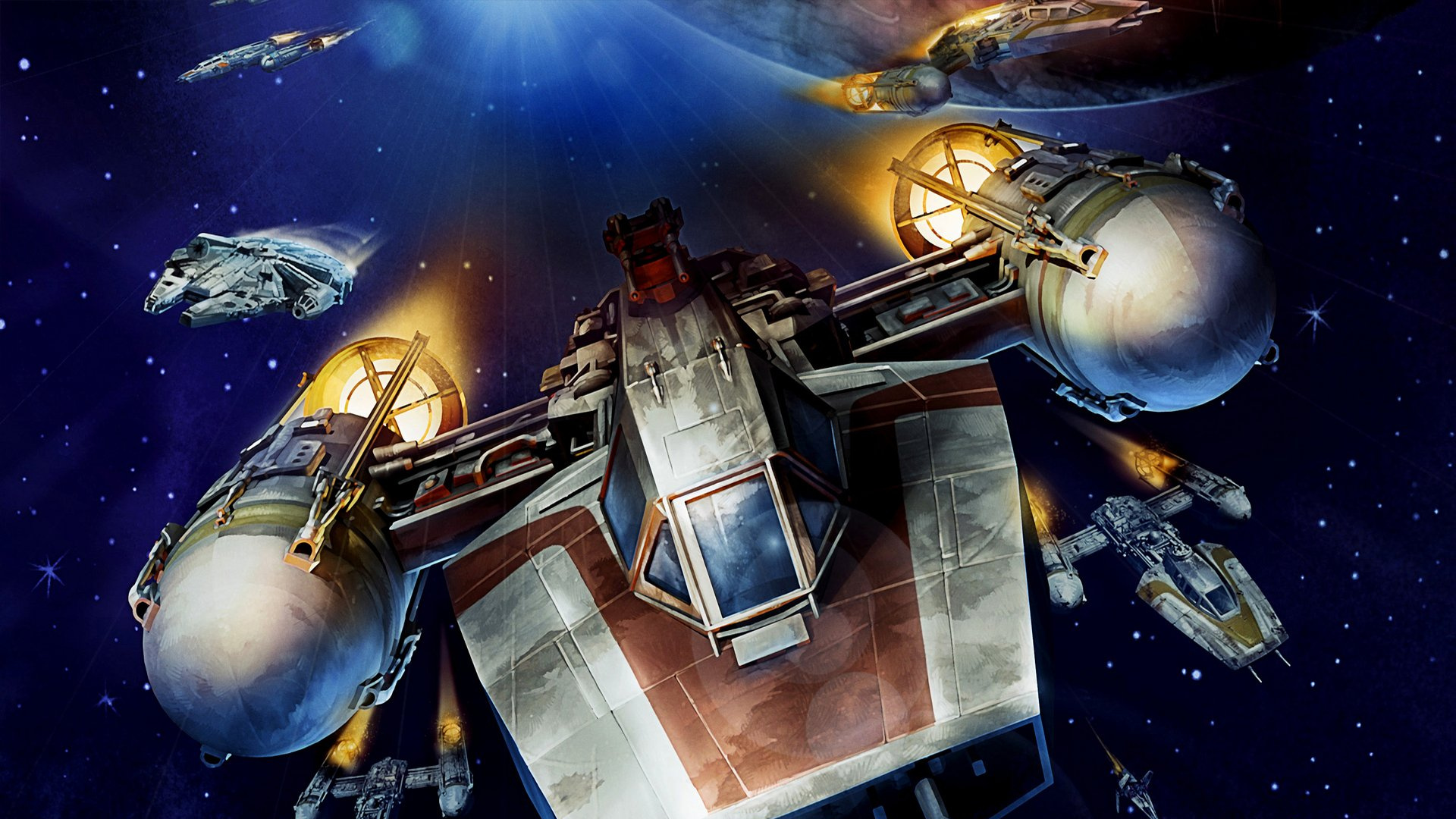 Y-wing, Star Wars, Work of Art, Outer Space, Space Station. Wallpaper in 1920x1080 Resolution