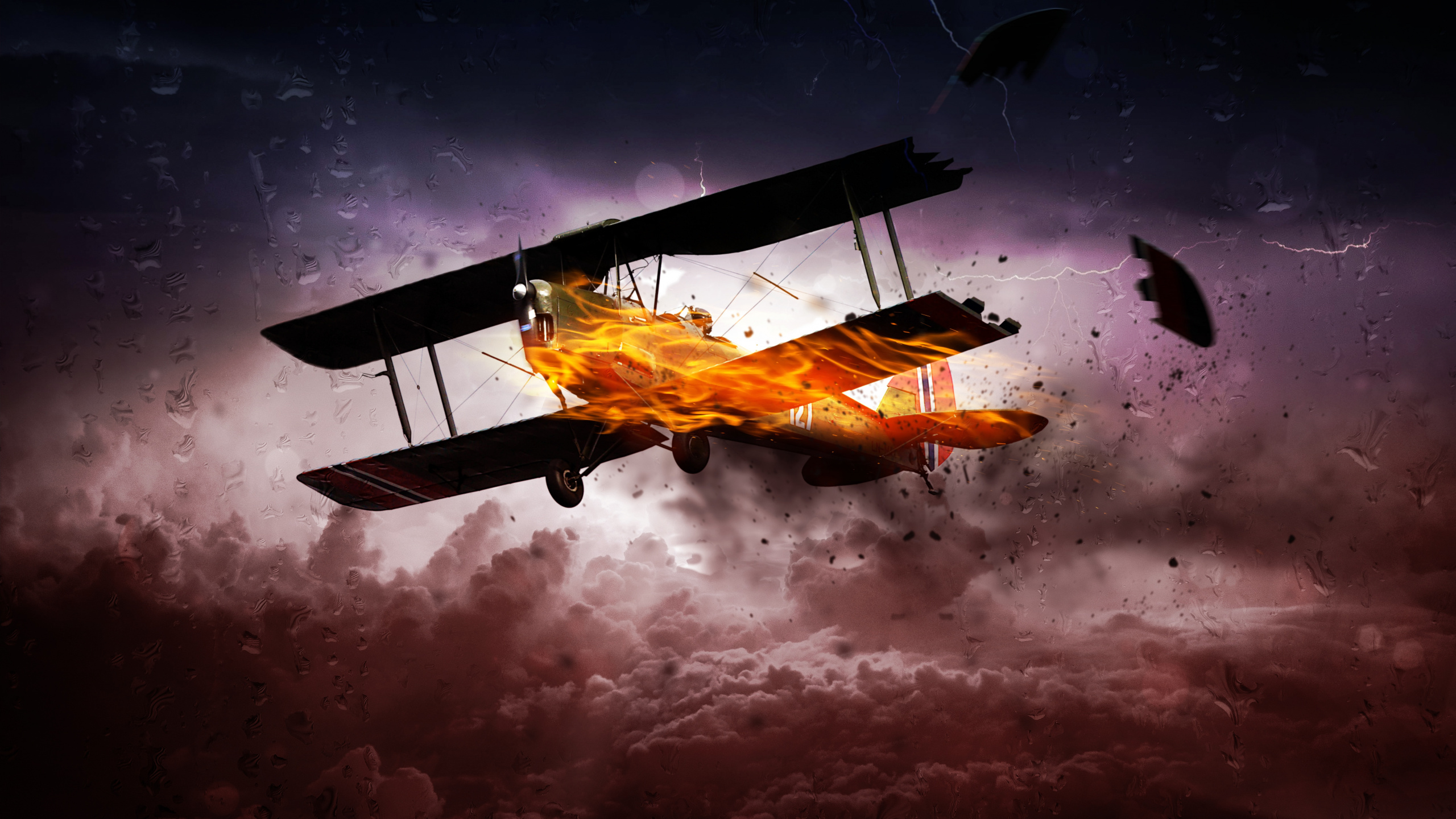 Schwarz-gelbes Düsenflugzeug in Der Luft. Wallpaper in 2560x1440 Resolution