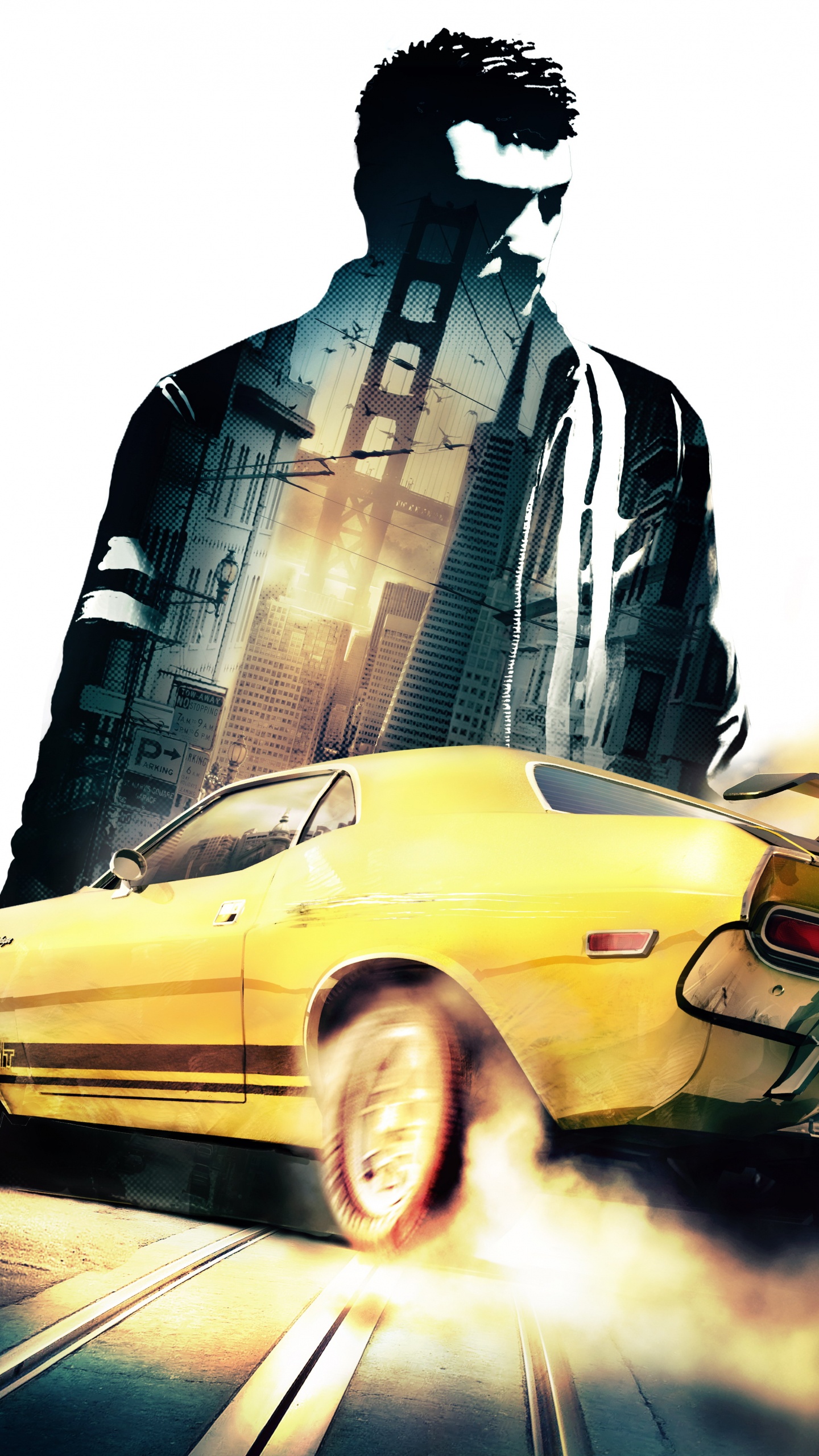 Hombre de Chaqueta Negra de Pie Junto al Coche Amarillo. Wallpaper in 1440x2560 Resolution