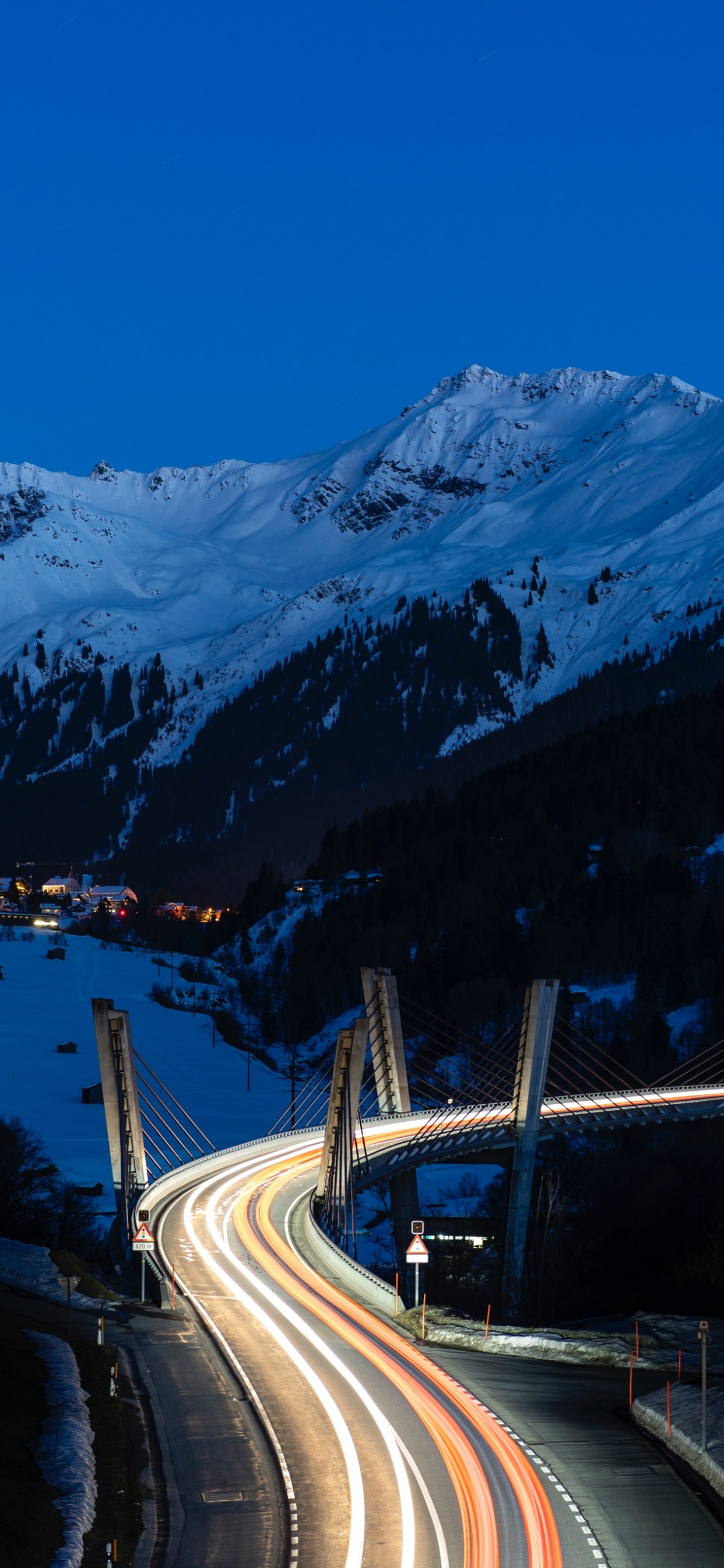 Schnee, Bergigen Landschaftsformen, Winter, Bergkette, Nacht. Wallpaper in 1242x2688 Resolution