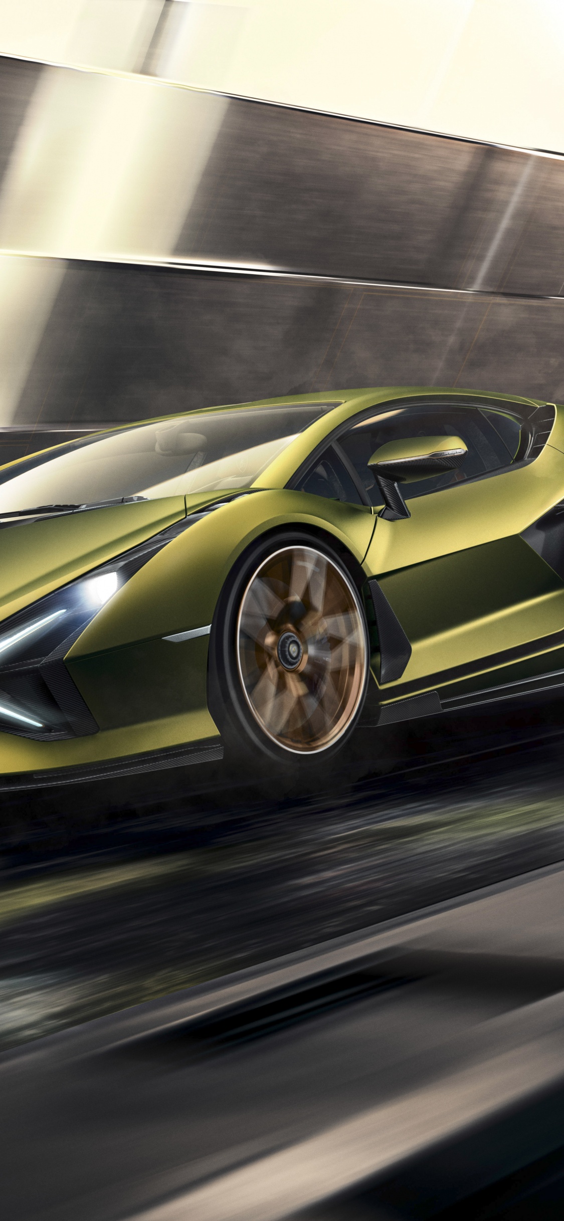 Lamborghini Aventador Amarillo en un Túnel. Wallpaper in 1125x2436 Resolution