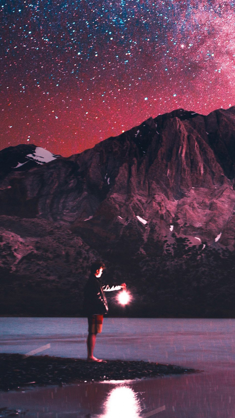 气氛, 空间, 星光, 天空, 山脉 壁纸 750x1334 允许