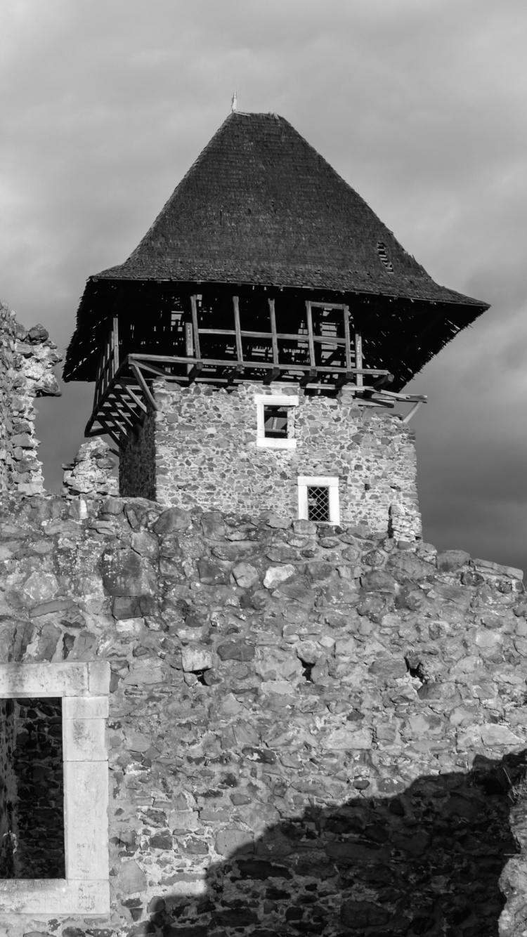 Graustufenfoto Von Backsteinhaus. Wallpaper in 750x1334 Resolution