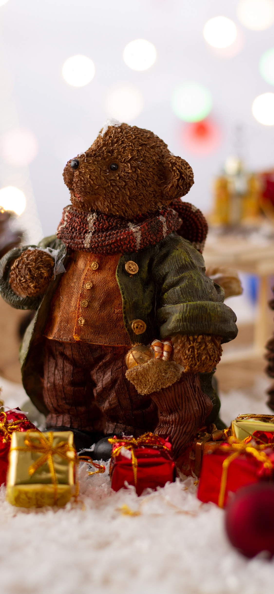 Christmas, Tree, Teddy Bear, Brown, Qhd. Wallpaper in 1125x2436 Resolution