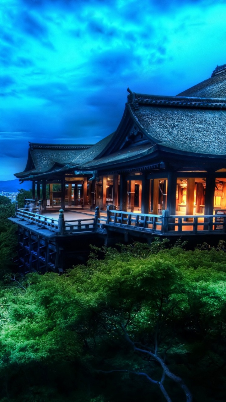 Brown Wooden House on Green Forest During Night Time. Wallpaper in 720x1280 Resolution