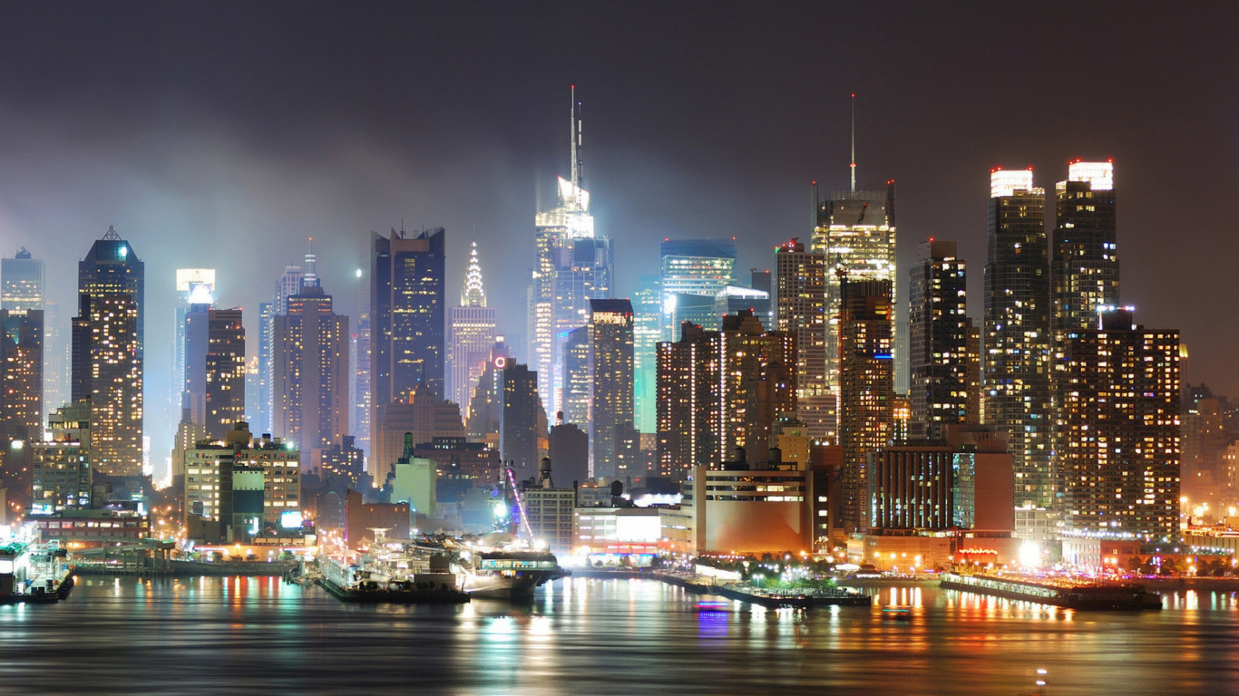 City Skyline During Night Time. Wallpaper in 1366x768 Resolution