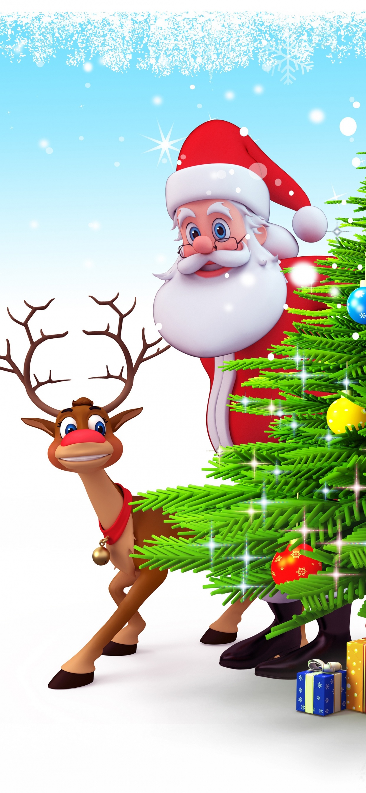 Santa Claus, Reindeer, Christmas Day, Christmas Tree, Christmas Elf. Wallpaper in 1242x2688 Resolution