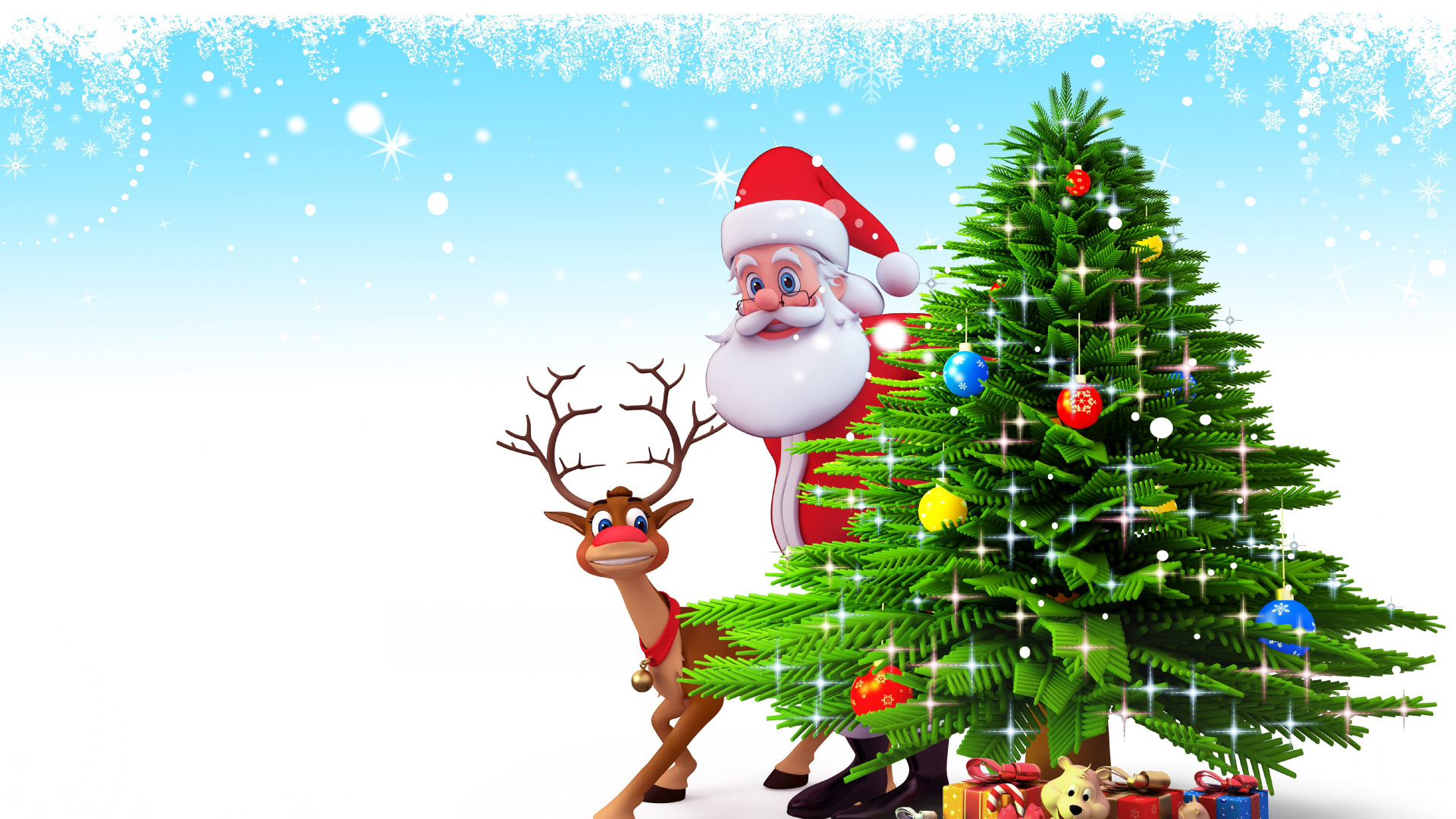 Santa Claus, Reindeer, Christmas Day, Christmas Tree, Christmas Elf. Wallpaper in 1920x1080 Resolution