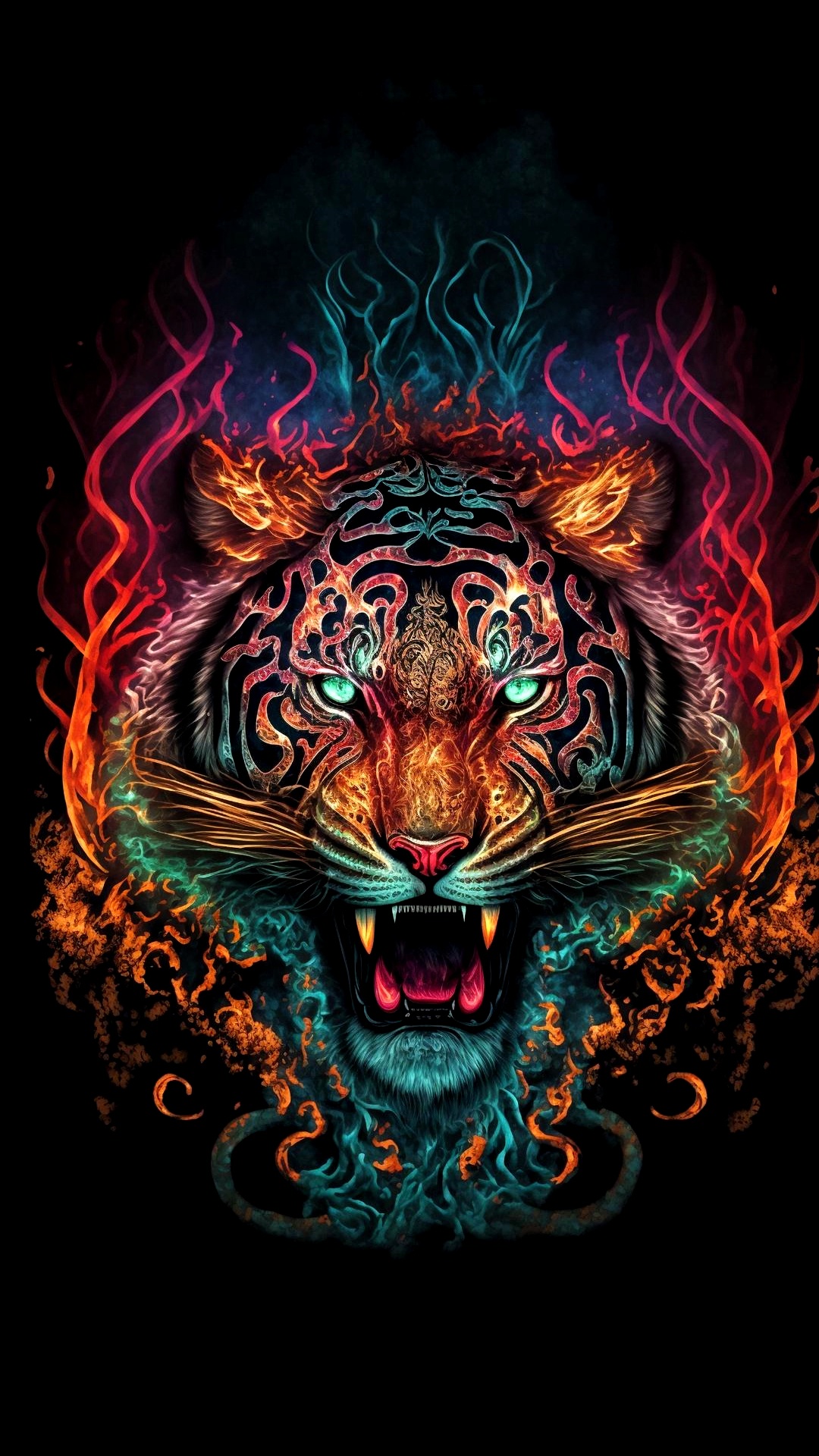 Illustration, Lion, Tiger, Leopard, Jaguar. Wallpaper in 1080x1920 Resolution