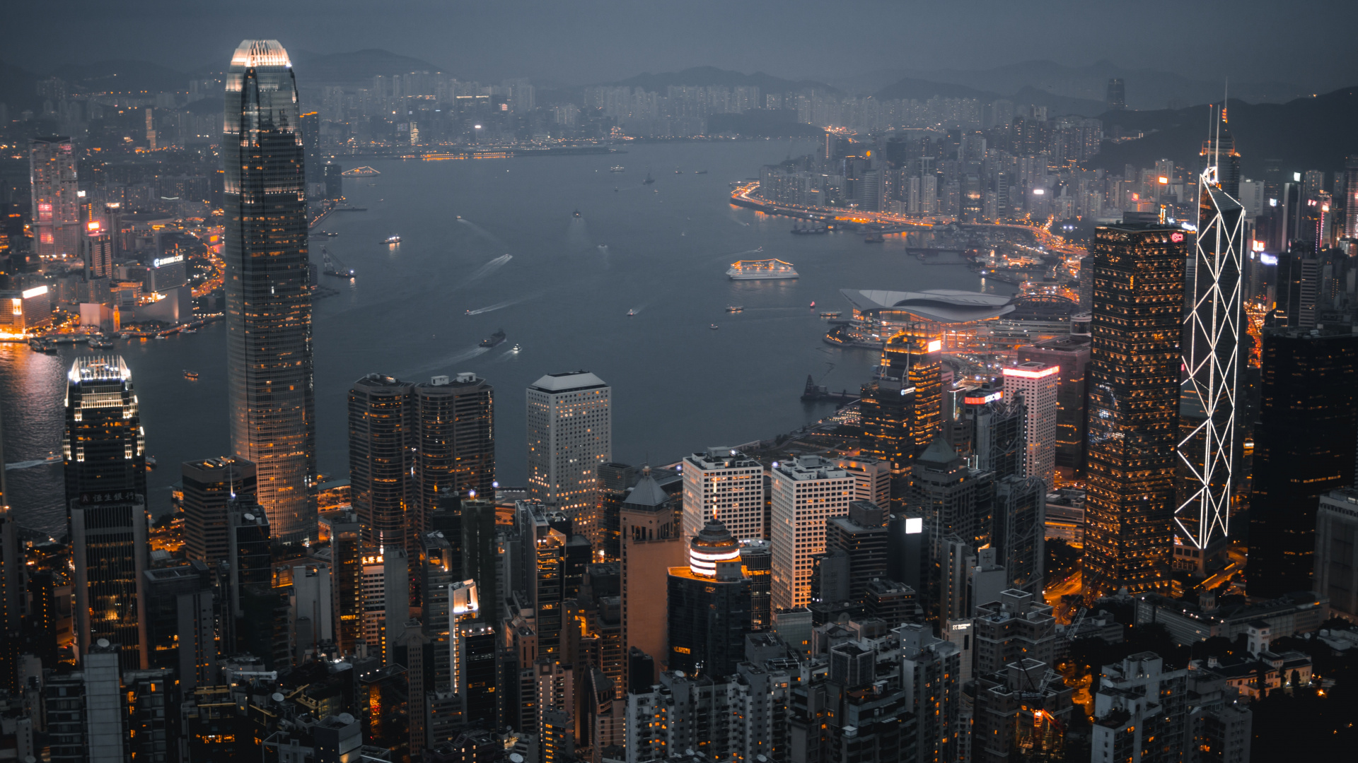 Aerial View of City Buildings During Night Time. Wallpaper in 1920x1080 Resolution