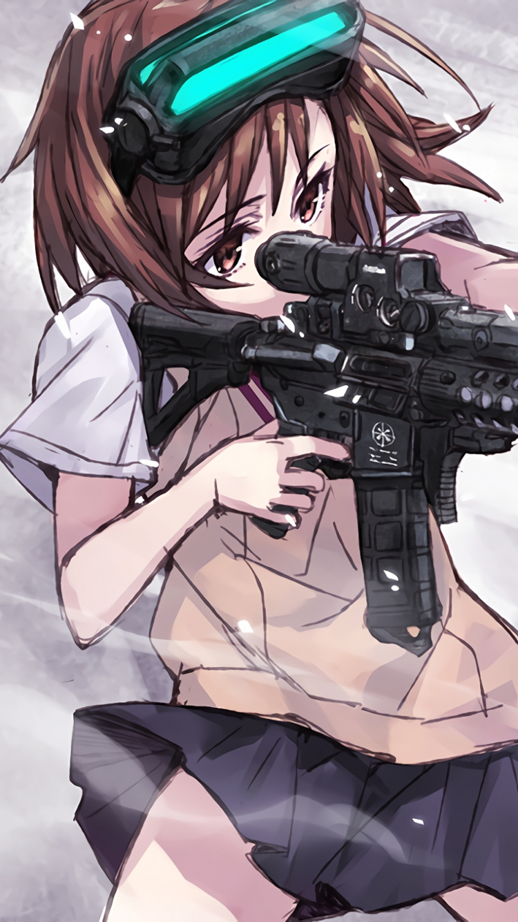 Femme en Robe Noire Tenant un Personnage D'anime de Fusil. Wallpaper in 750x1334 Resolution