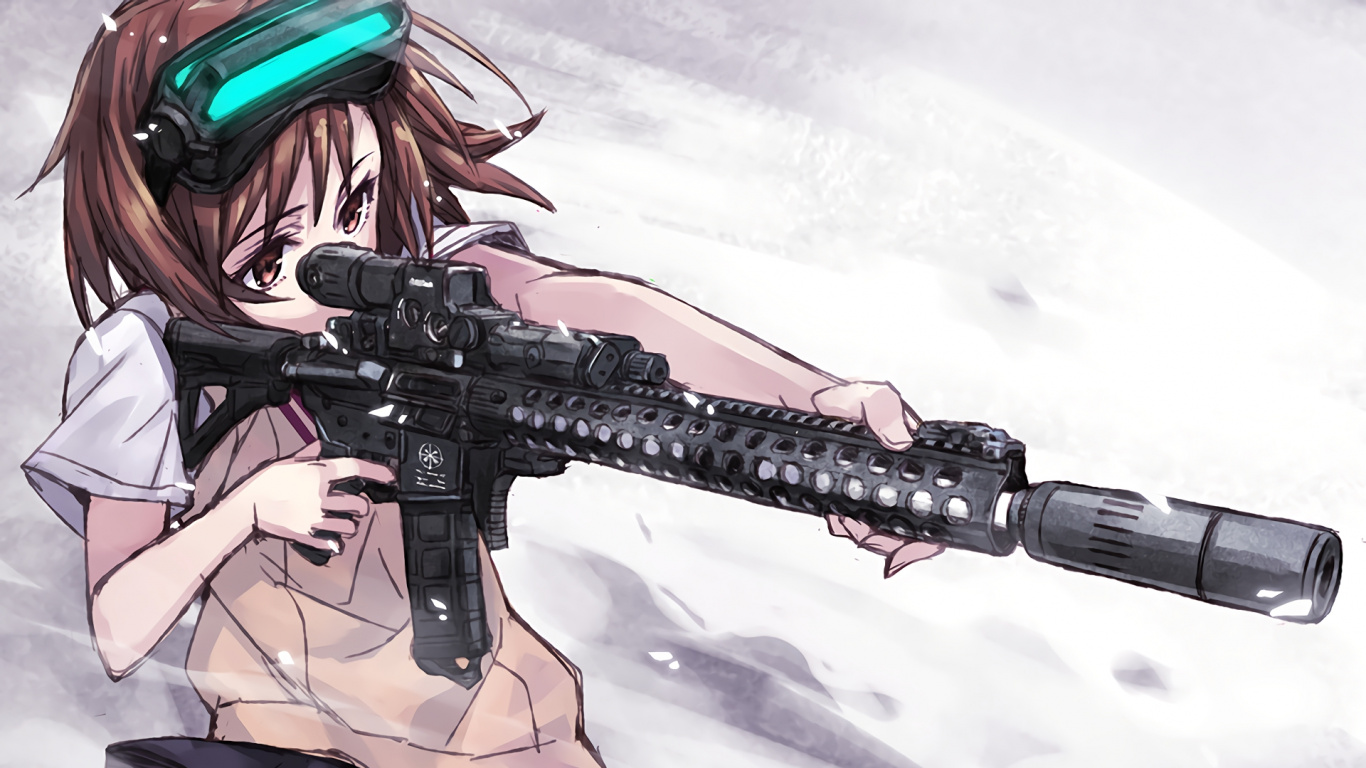Woman in Black Dress Holding Rifle Anime Character. Wallpaper in 1366x768 Resolution