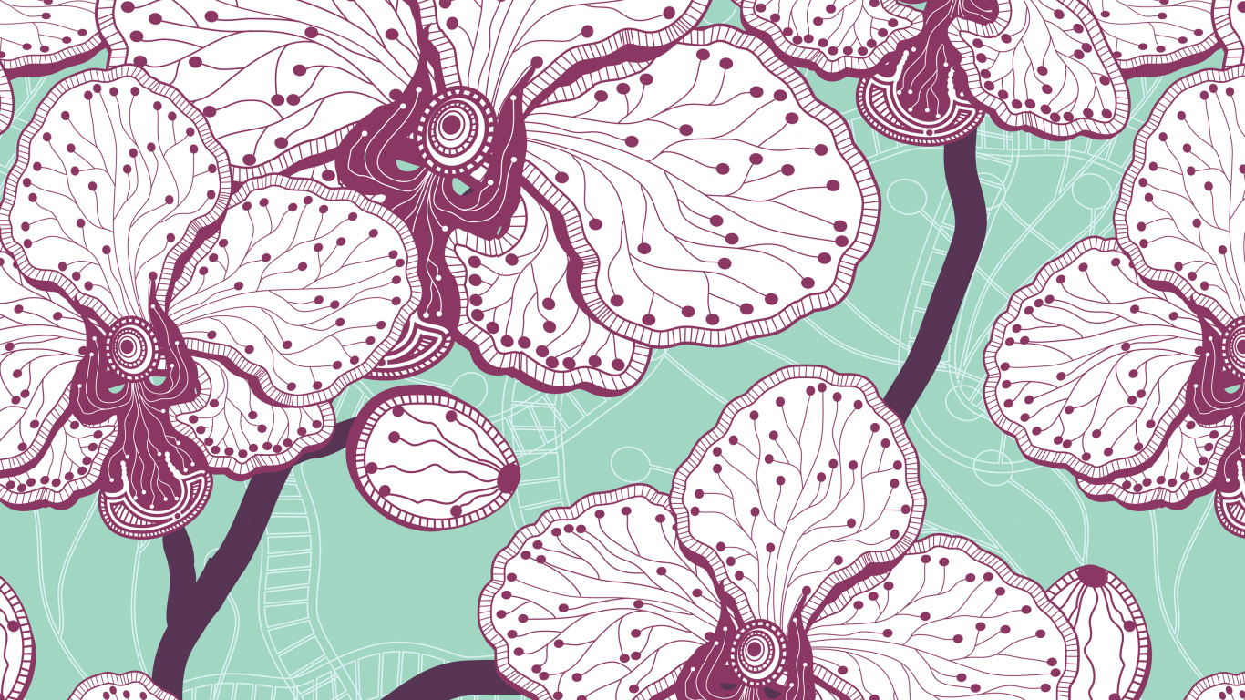 White and Pink Floral Illustration. Wallpaper in 1366x768 Resolution