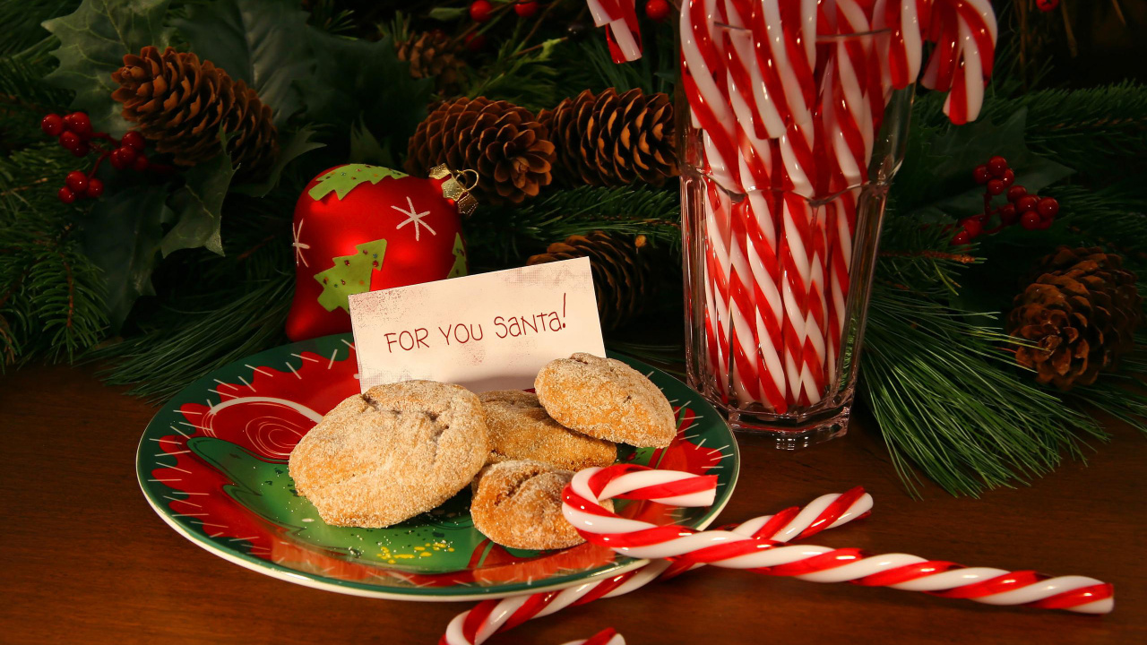 Bastón de Caramelo, la Navidad de Galletas, Cookie, El Día De Navidad, Santa Claus. Wallpaper in 1280x720 Resolution