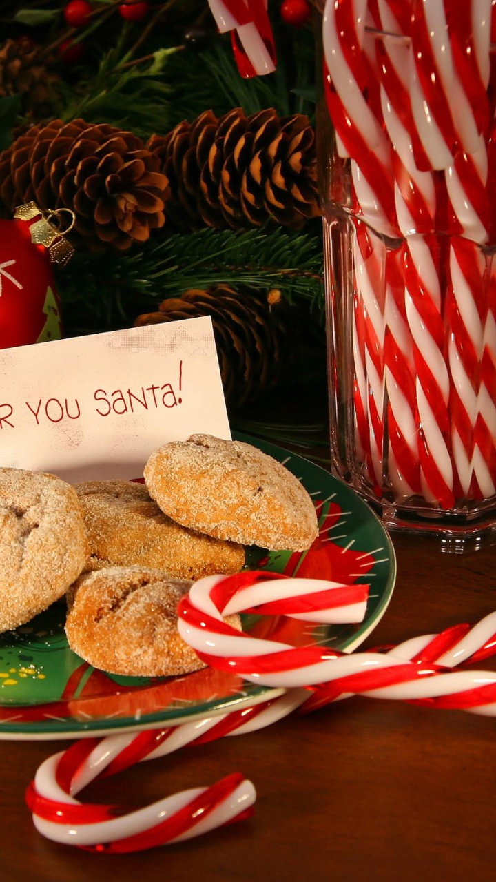 la Canne de Bonbons, Noël, Cookie, Le Jour De Noël, Santa Claus. Wallpaper in 720x1280 Resolution