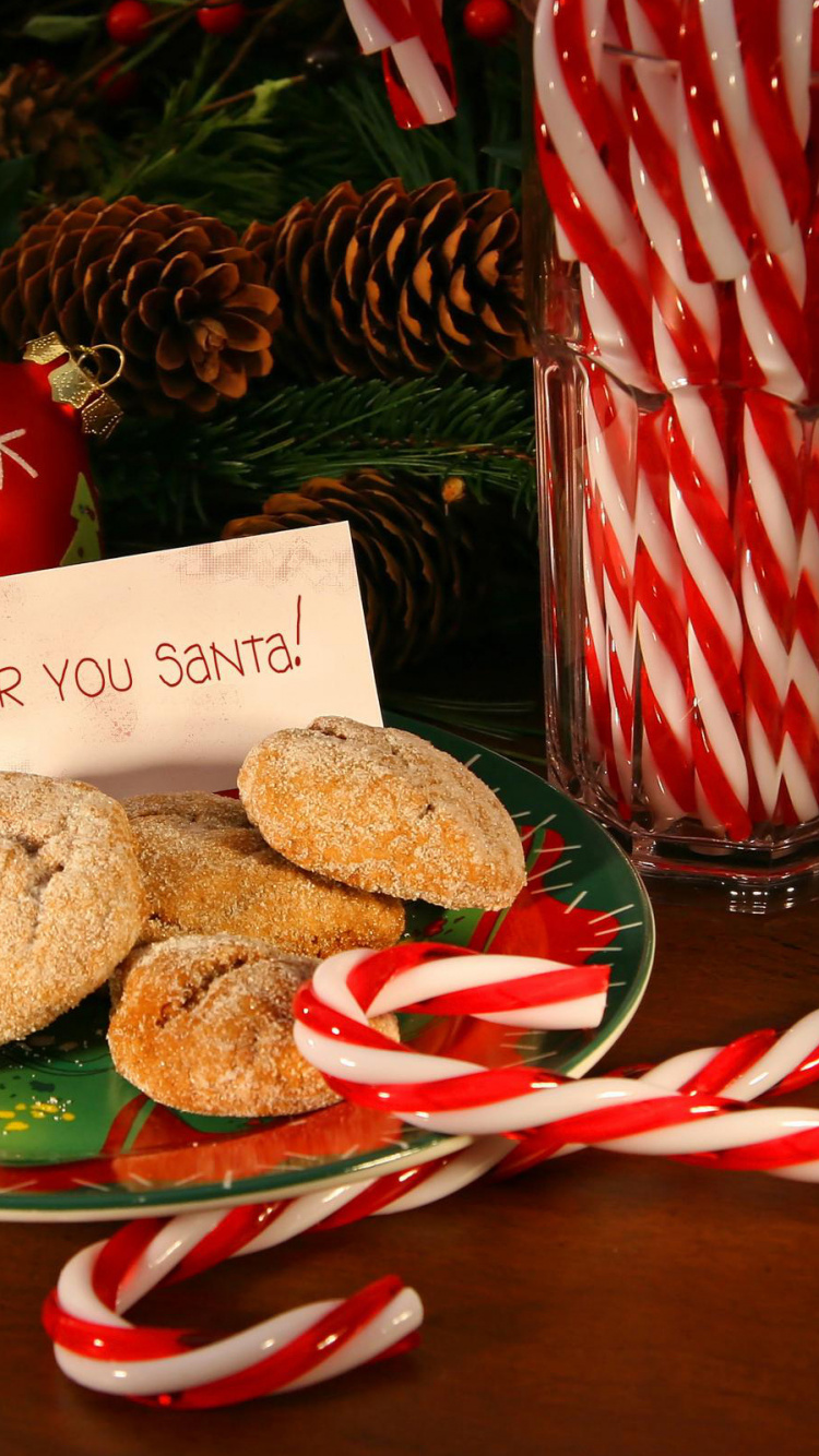 Candy Cane, Christmas Cookie, Cookie, Christmas Day, Santa Claus. Wallpaper in 750x1334 Resolution