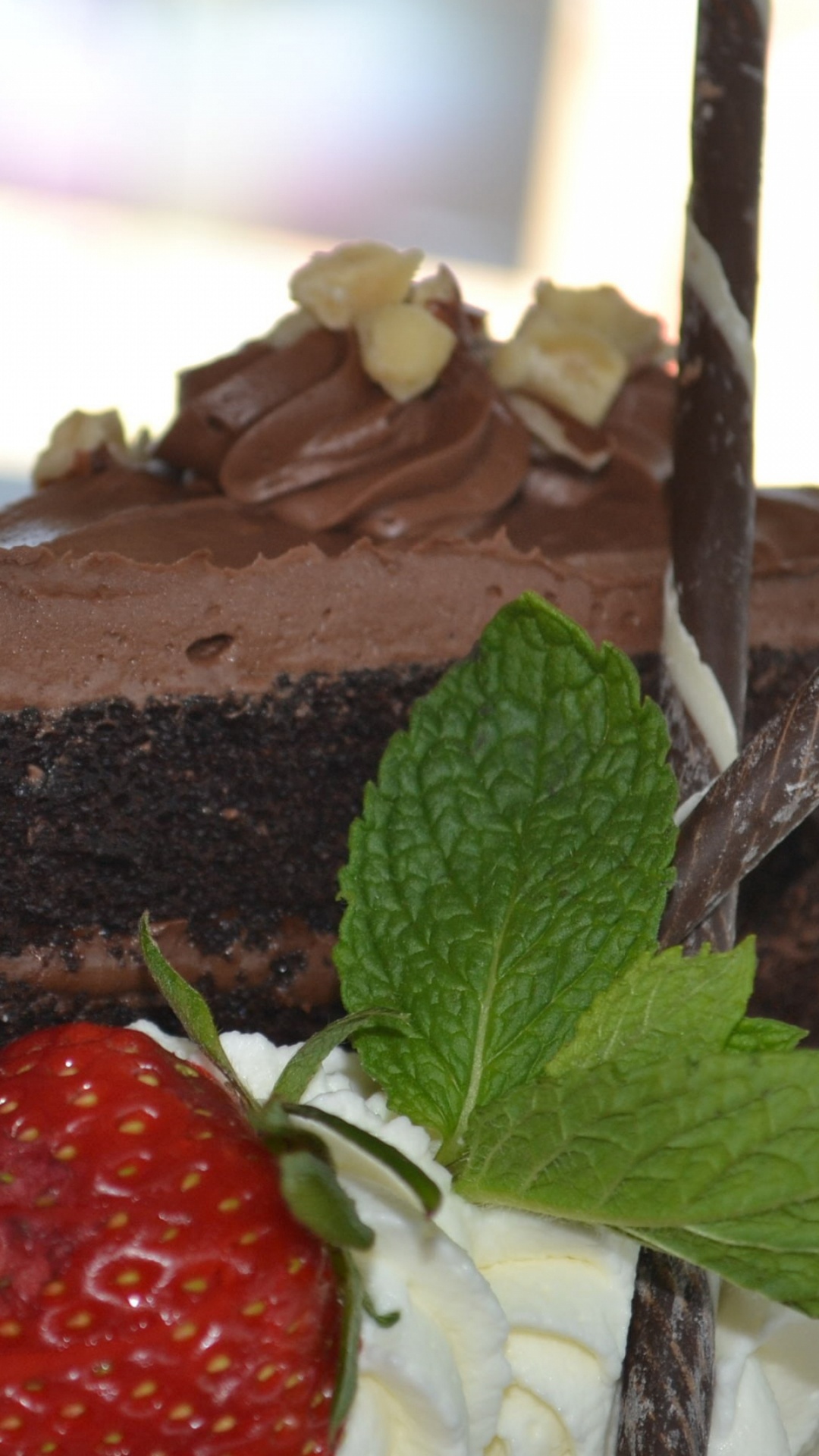 Chocolate Cake With Strawberry on White Ceramic Plate. Wallpaper in 1080x1920 Resolution