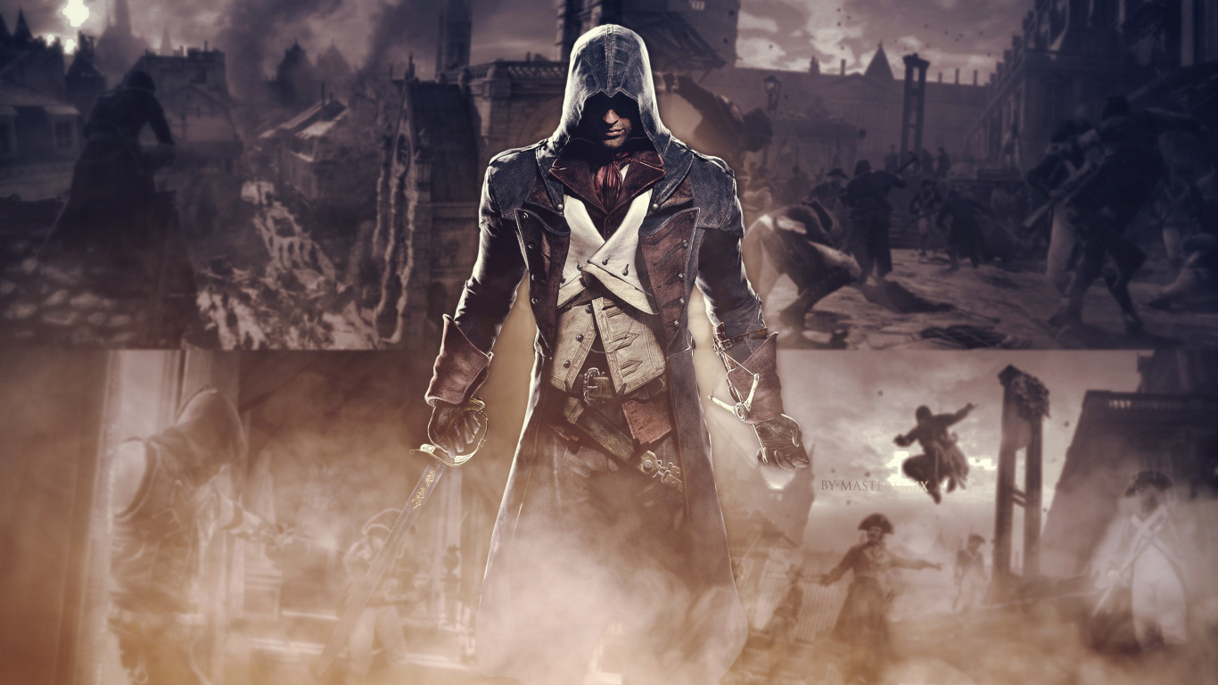 Assassins Creed Unity, Arno Dorian, Humo, Ubisoft, Assassins Creed II. Wallpaper in 1366x768 Resolution