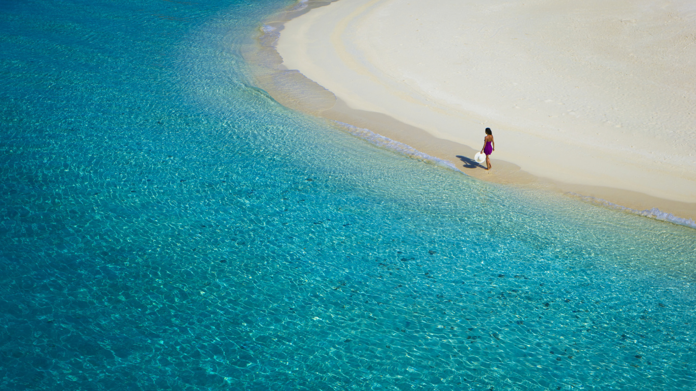 People Walking on Beach During Daytime. Wallpaper in 1366x768 Resolution