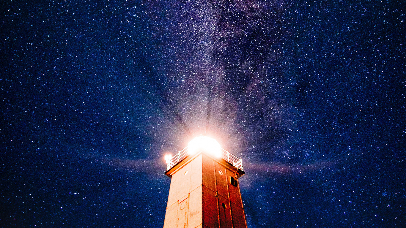 Brown Wooden House Under Starry Night. Wallpaper in 1366x768 Resolution