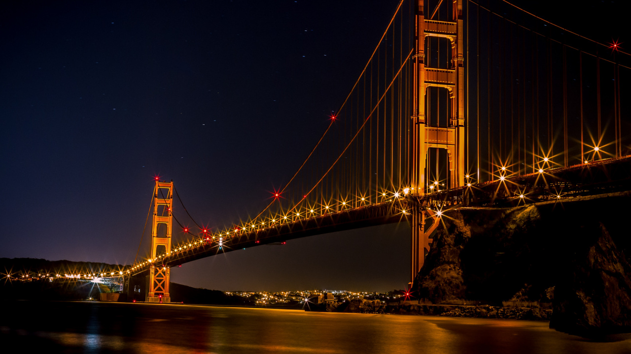 Golden Gate Bridge Bei Nacht Night. Wallpaper in 1280x720 Resolution