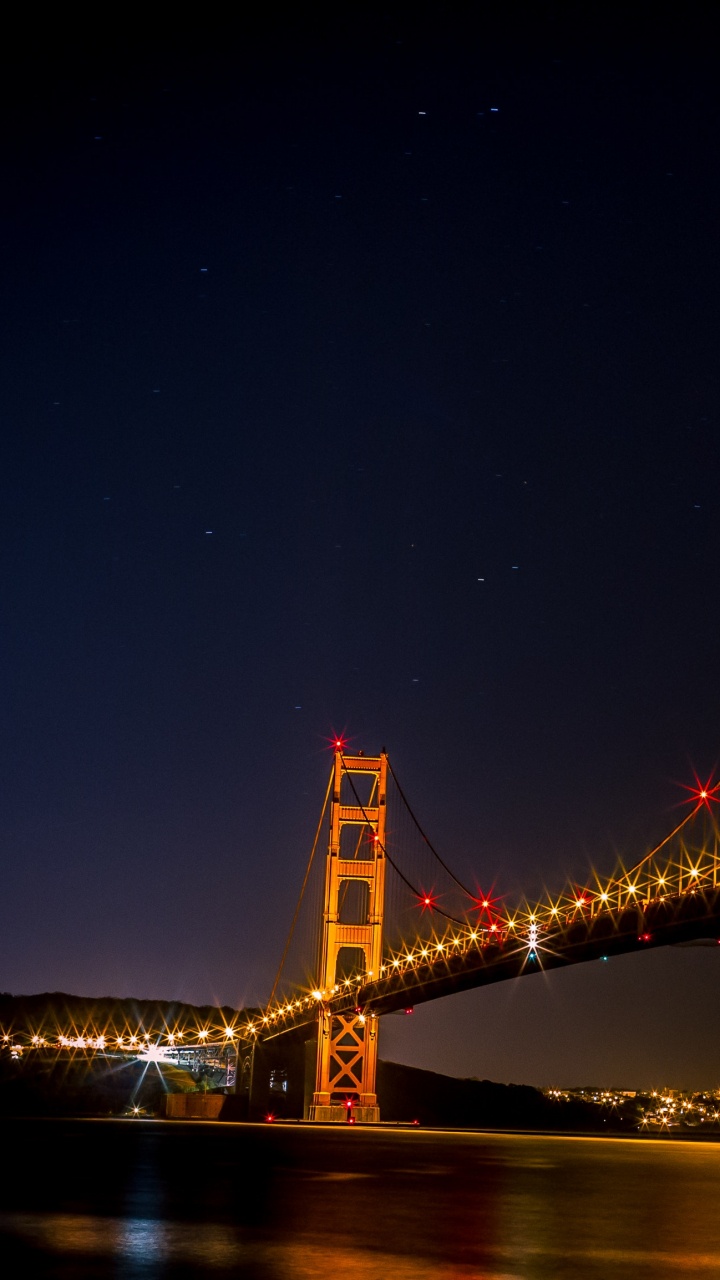 Golden Gate Bridge Bei Nacht Night. Wallpaper in 720x1280 Resolution