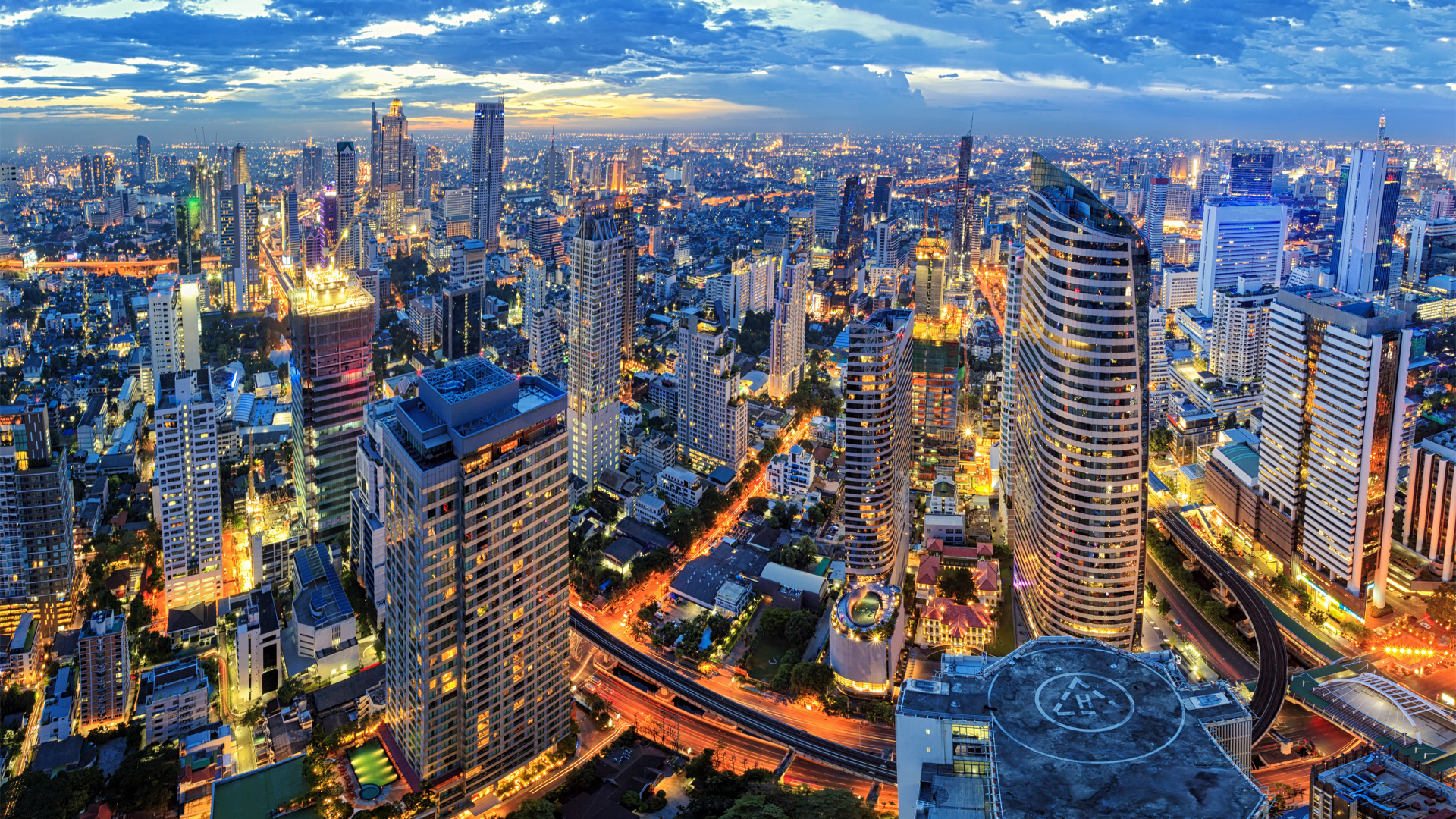 Aerial View of City Buildings During Night Time. Wallpaper in 1920x1080 Resolution