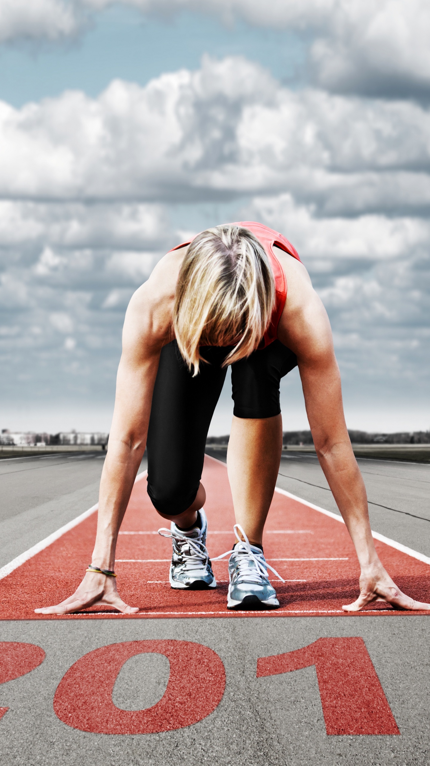 Woman in Black Tank Top and Black Shorts Doing Push up on Gray Concrete Road During. Wallpaper in 1440x2560 Resolution
