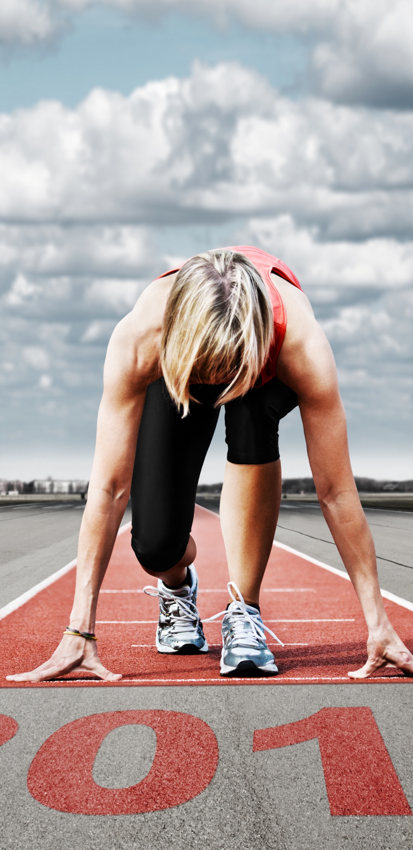 Woman in Black Tank Top and Black Shorts Doing Push up on Gray Concrete Road During. Wallpaper in 1440x2960 Resolution