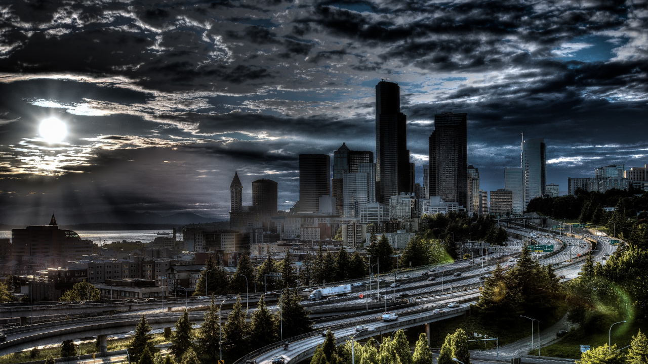 City Buildings Under Gray Clouds During Daytime. Wallpaper in 1280x720 Resolution