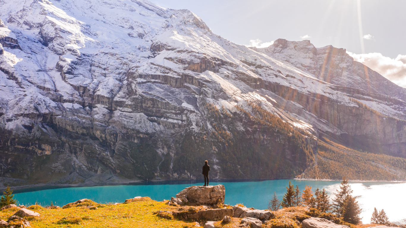 Sky, Nature, Glacial Lake, Fjord, Glacier. Wallpaper in 1366x768 Resolution
