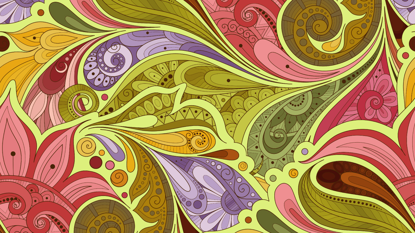 Green Pink and Yellow Abstract Painting. Wallpaper in 1366x768 Resolution