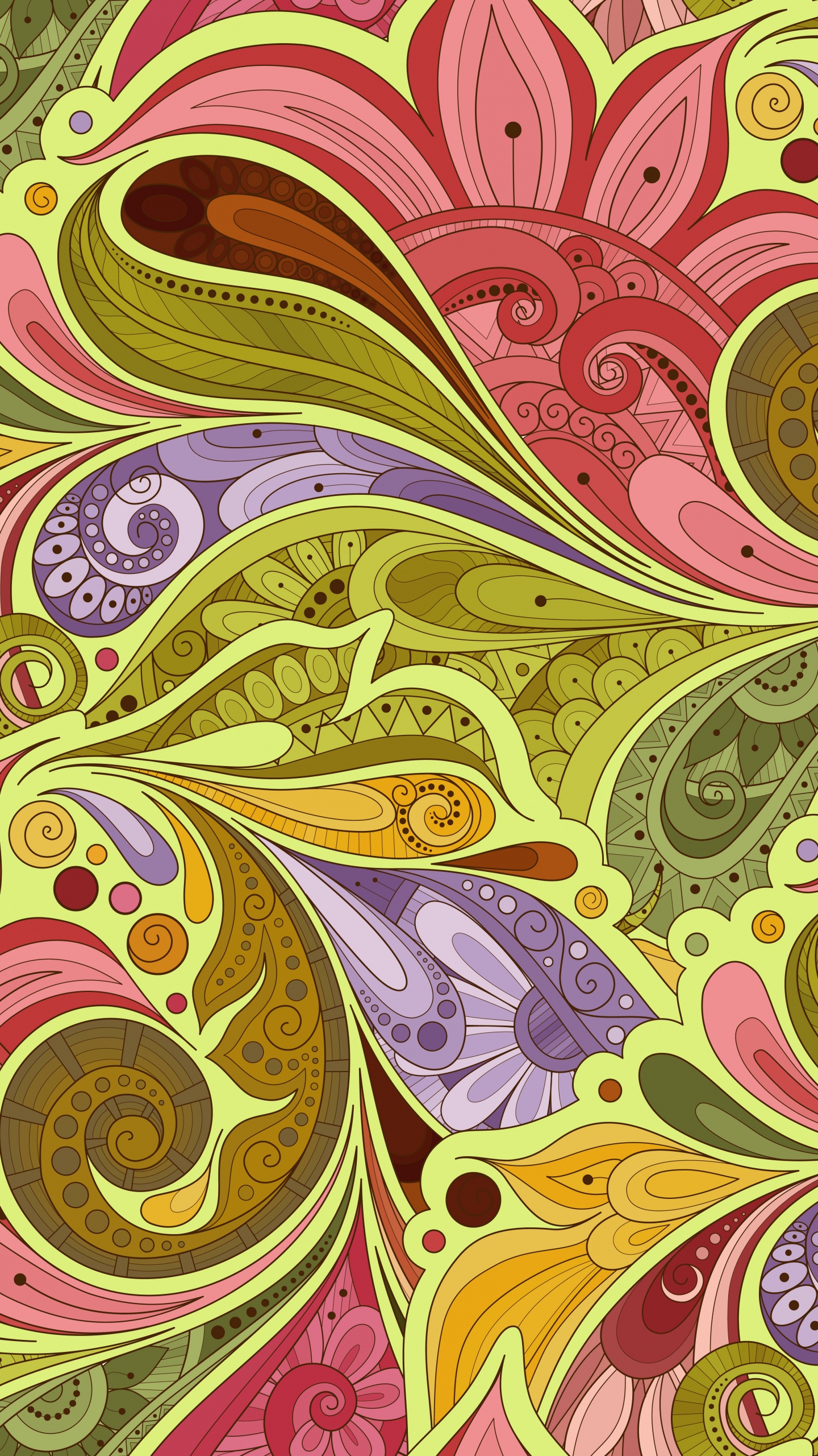 Green Pink and Yellow Abstract Painting. Wallpaper in 1440x2560 Resolution