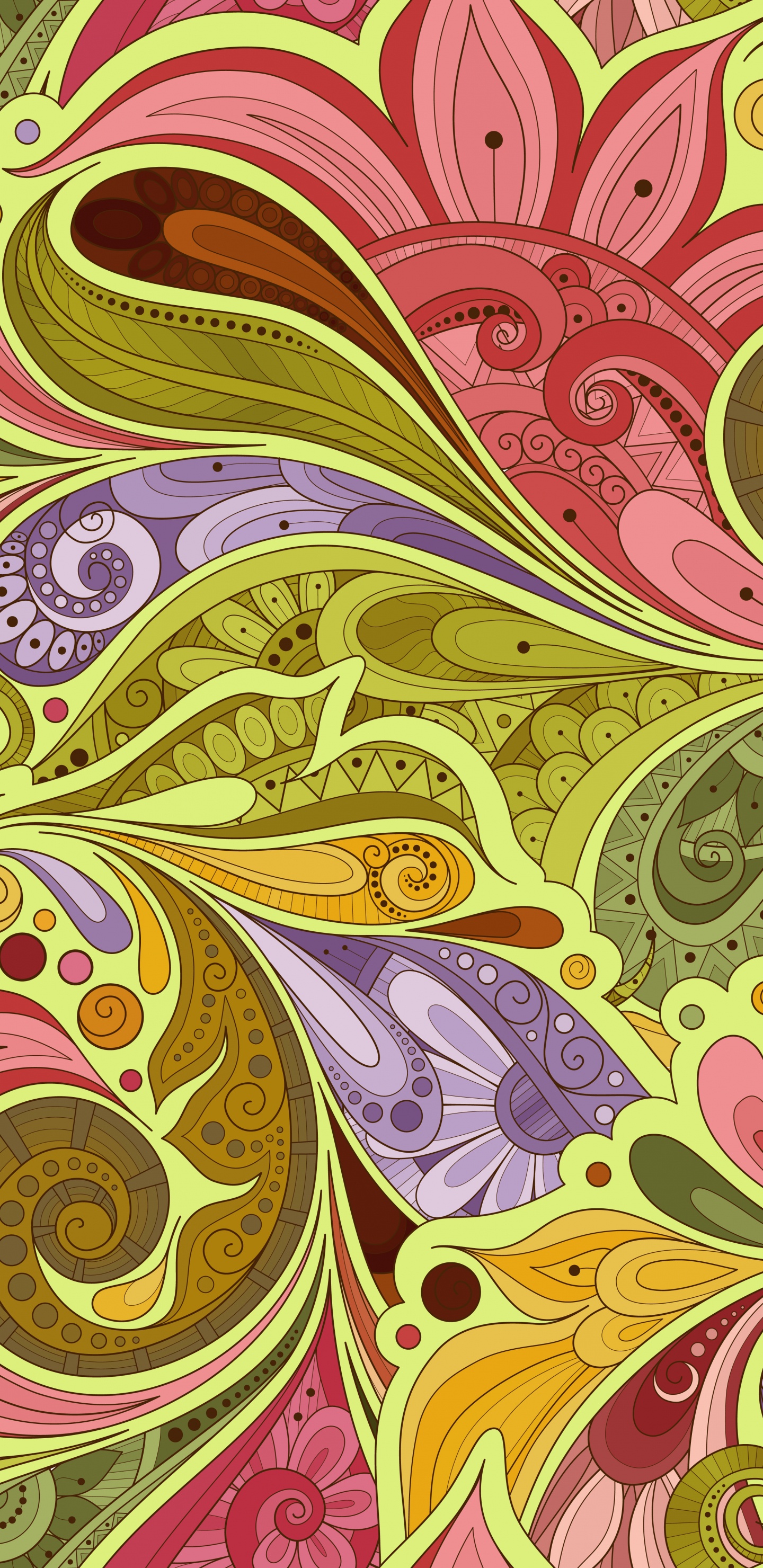 Peinture Abstraite Verte Rose et Jaune. Wallpaper in 1440x2960 Resolution