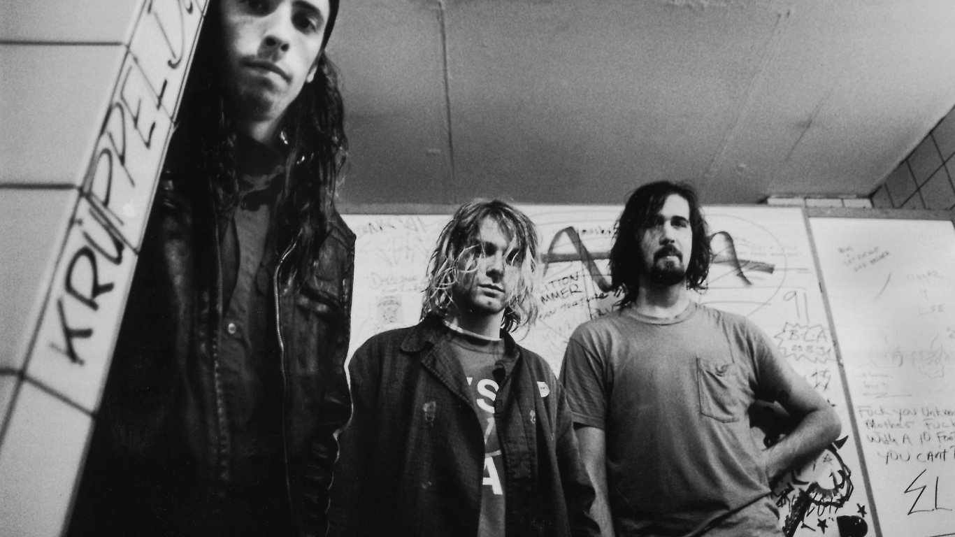 Dave Grohl, Nirvana, Noir, Monochrome, Instantané. Wallpaper in 1366x768 Resolution