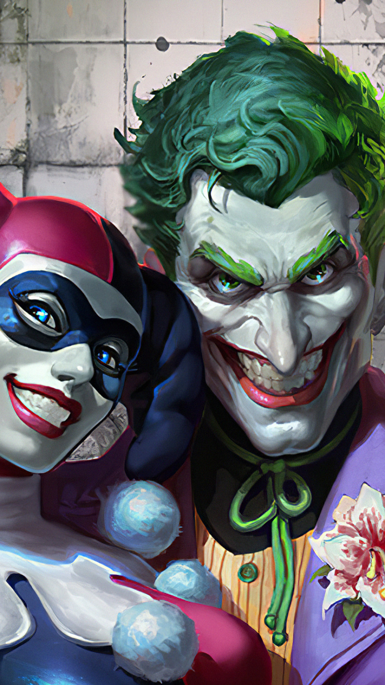 Harley Quinn Joker, Harley Quinn, Joker, Riddler, Supervillain. Wallpaper in 750x1334 Resolution