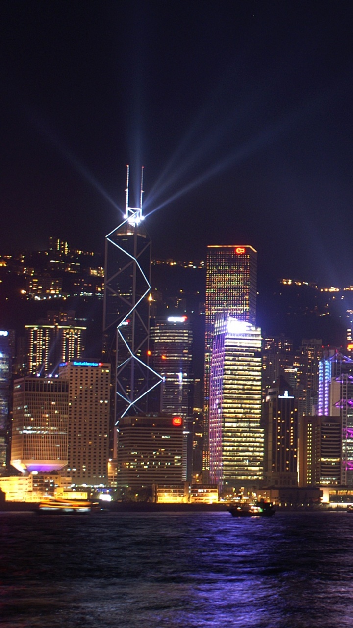 Skyline Der Stadt Bei Nacht Night. Wallpaper in 720x1280 Resolution