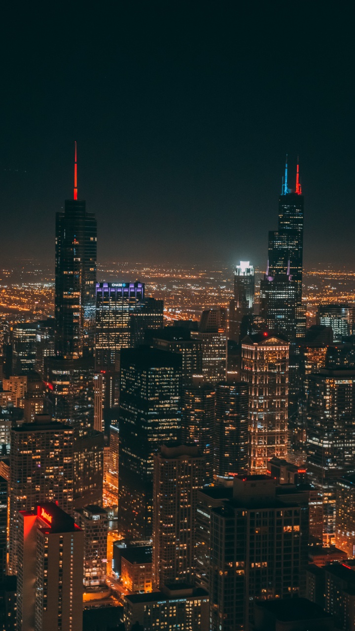 Skyline Der Stadt Bei Nacht Night. Wallpaper in 720x1280 Resolution