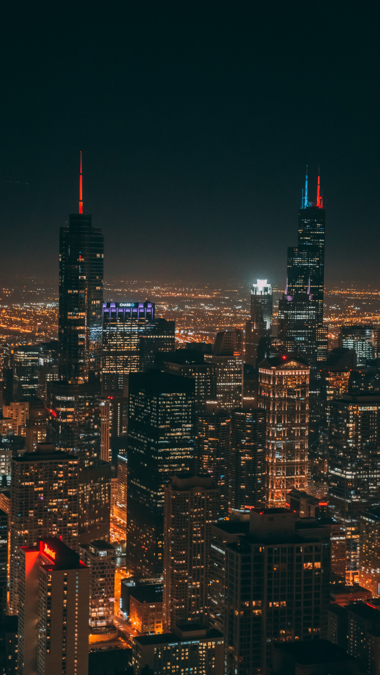 Skyline Der Stadt Bei Nacht Night. Wallpaper in 750x1334 Resolution
