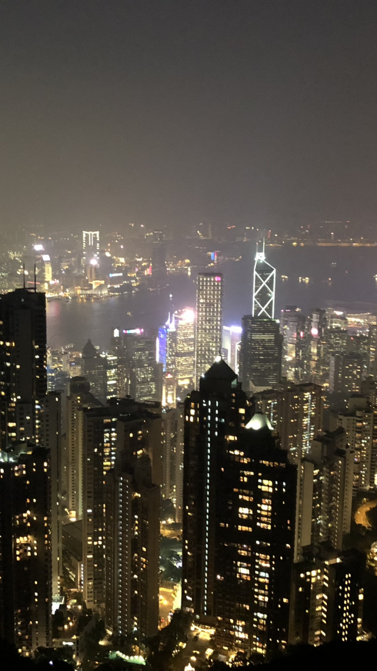 Hong Kong, le Port de Victoria, Nuit, Tour de Bloc, Métropole. Wallpaper in 750x1334 Resolution