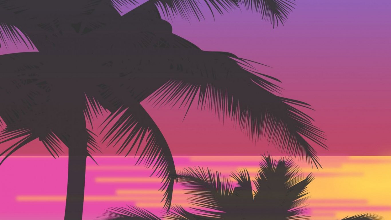 Palmen Sonnenuntergang, Palms, Wandgemälde Nach Ihren Wünschen, Baum, Wandmalereien. Wallpaper in 1366x768 Resolution